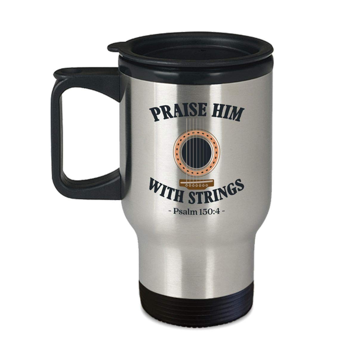 Christian Guitar Lover Travel Mug - 14oz Insulated Coffee & Tea Cup with Lid - Perfect for Worship Music Practice, Church, Bible Study & Outdoor Activities