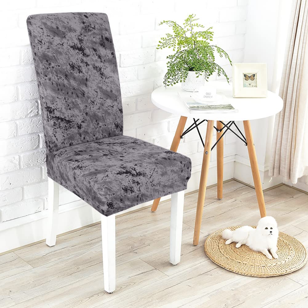 Tutuba Velvet Stretch Dining Chair Covers - Non-Slip Washable Chair Protector Slipcovers for Wedding, Banquet & Home Decor (Set of 2, Beige)
