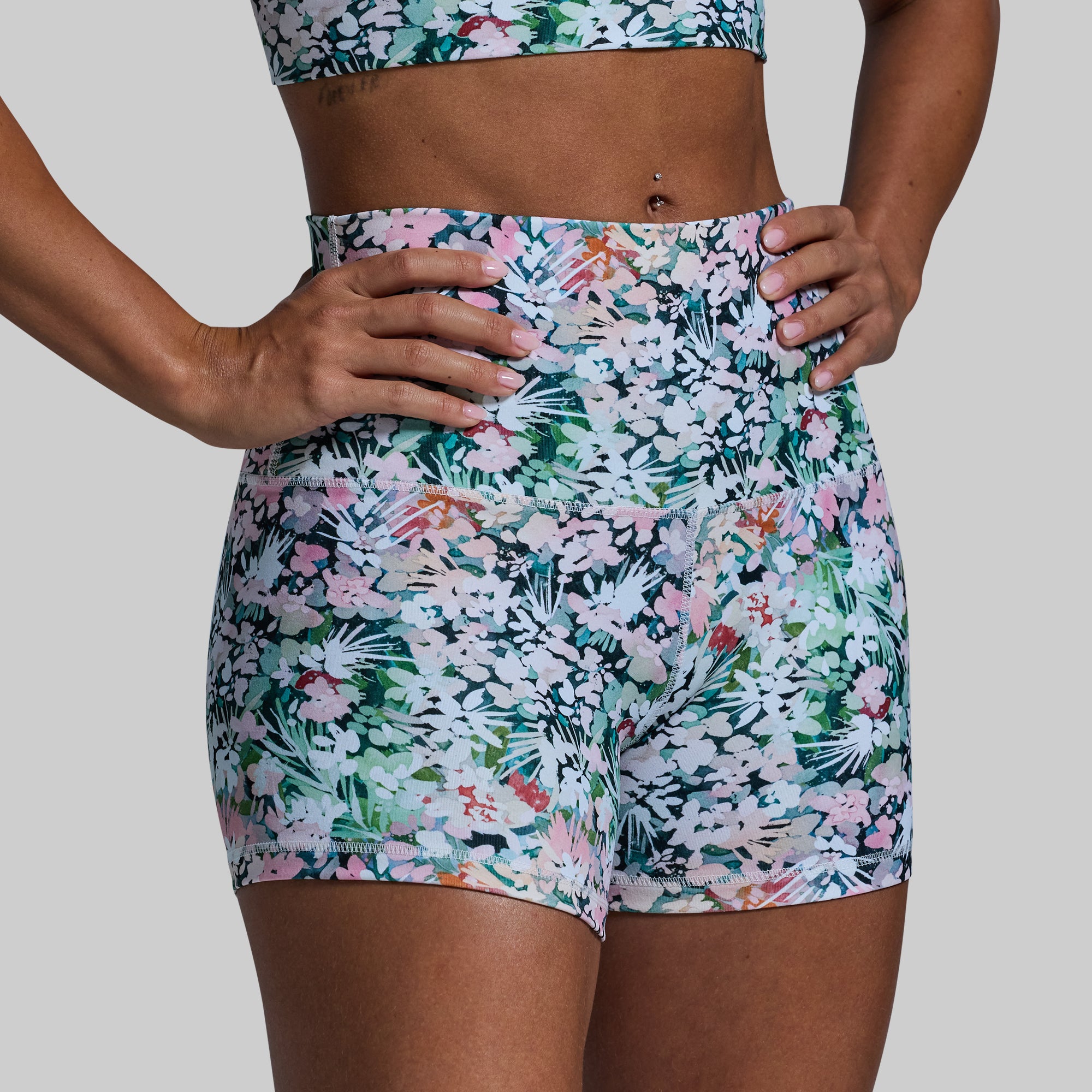 New Heights Booty Shorts for Women - Floral Spice Print High Waist Workout Shorts | Gym, Yoga, Running & Summer Fashion