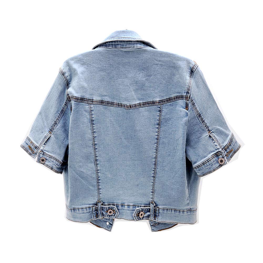 Women's Stretch Denim Jacket - Short Sleeve Button Down Jean Jacket with Shawl Collar | Casual Outfit Essential for Spring & Summer Fashion