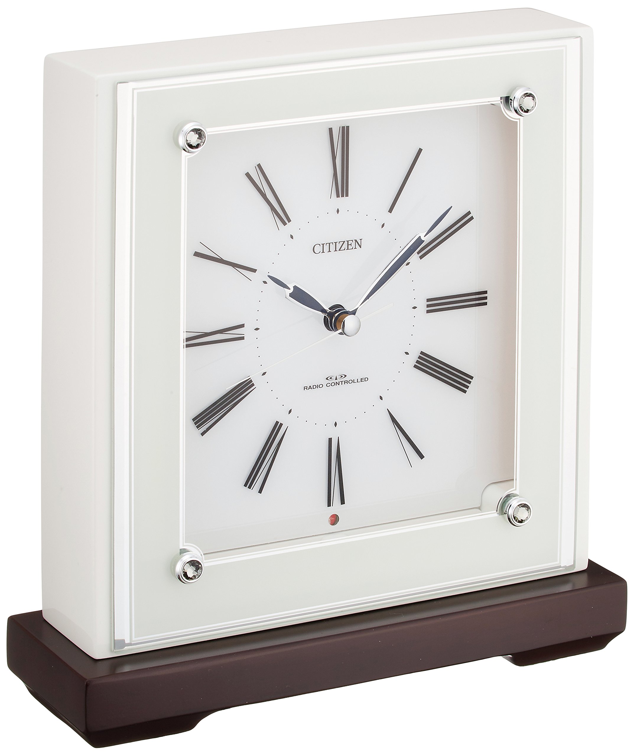 CITIZEN Radio Controlled Table Clock with Wooden Frame - Gloss White (Model 706 4RY706-003) | Perfect for Bedroom, Office & Wedding Gift