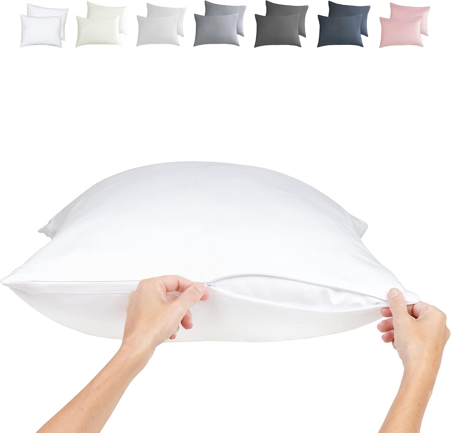 Cooling Bamboo Viscose Pillowcases for Hot Sleepers - Queen Size 30x20, 2 Pack White - Breathable & Moisture-Wicking Pillow Covers for Night Sweats, Menopause Relief - Silky Soft Zippered Pillow Cases by JoMo - Perfect for Summer Nights & Temperature Regulation