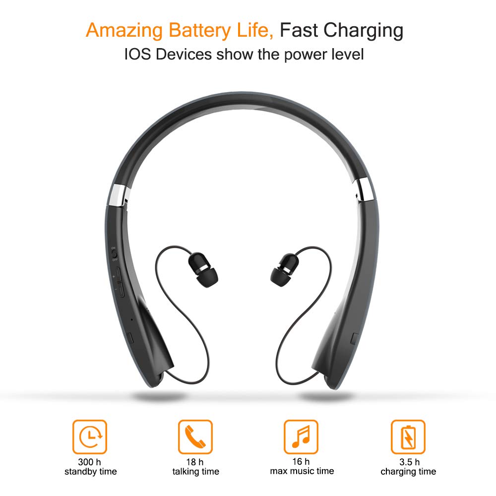 Foldable Bluetooth Headphones - Lightweight Retractable Wireless Headset with Noise Cancelling for Running, Gym & Workout | Comfortable Neckband Design with Carry Case (Gray Matte) | Perfect for Commuting, Travel & Fitness Activities