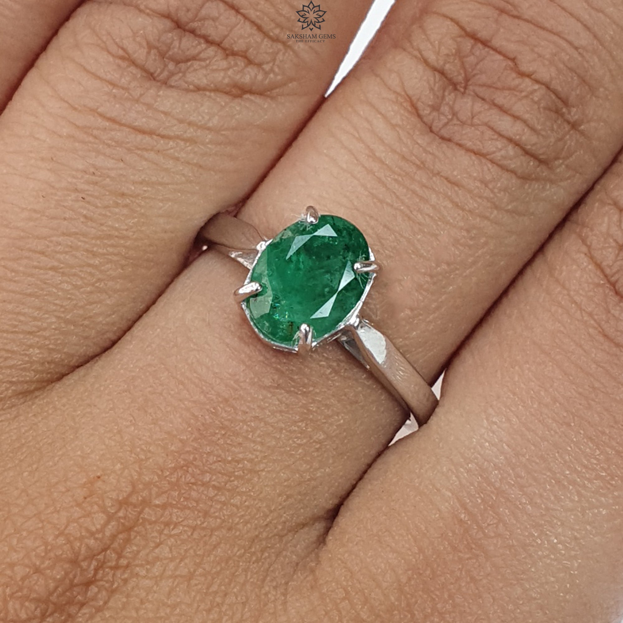 Natural Emerald Silver Ring - 2.22gms Oval Faceted Cut 925 Sterling Silver Prong Set Jewelry for Women | Perfect for Engagement, Anniversary Gifts & Everyday Elegance