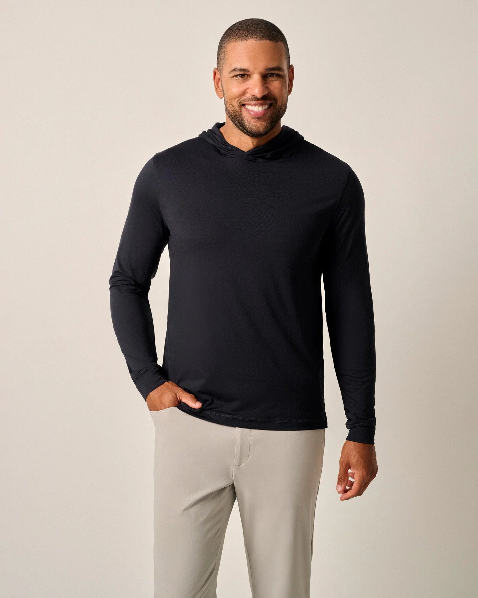 Johnnie O Talon Hooded Long Sleeve T-Shirt for Men - Premium Cotton Blend, Comfortable Casual Wear (Black) - Perfect for Golf, Outdoor Activities & Everyday Fashion