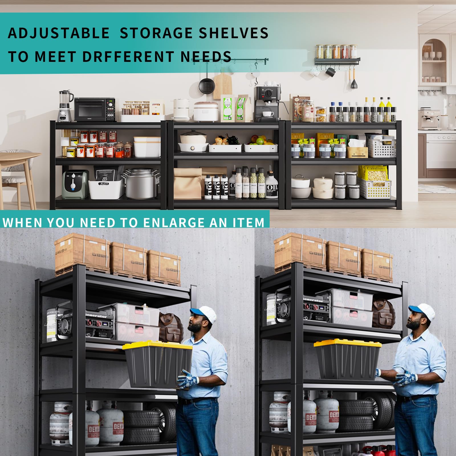 Heavy Duty Garage Shelving - Adjustable Metal Storage Shelves for Garage, Industrial & Utility Racks | Durable Organization Solution for Tools, Equipment & Home Storage