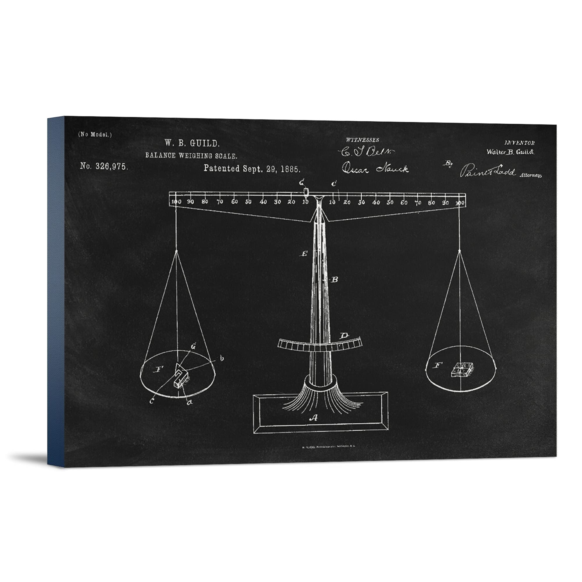 Lantern Press Blackboard Patent Scale - 12x18 Wrapped Canvas Wall Art for Home & Office Decor | Vintage Industrial Style Wall Decor for Living Room, Bedroom or Classroom