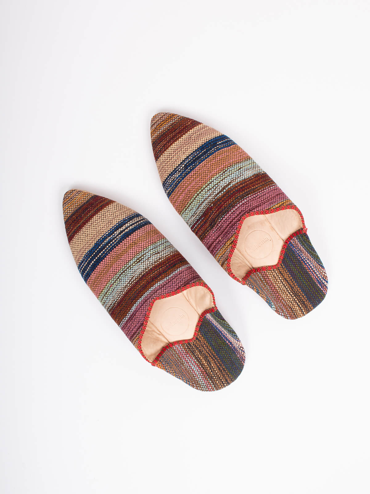 Authentic Moroccan Boujad Pointed Babouche Slippers - Handmade Leather Shoes with Traditional Atlas Stripe Design for Men & Women | Perfect for Home, Lounge & Cultural Events