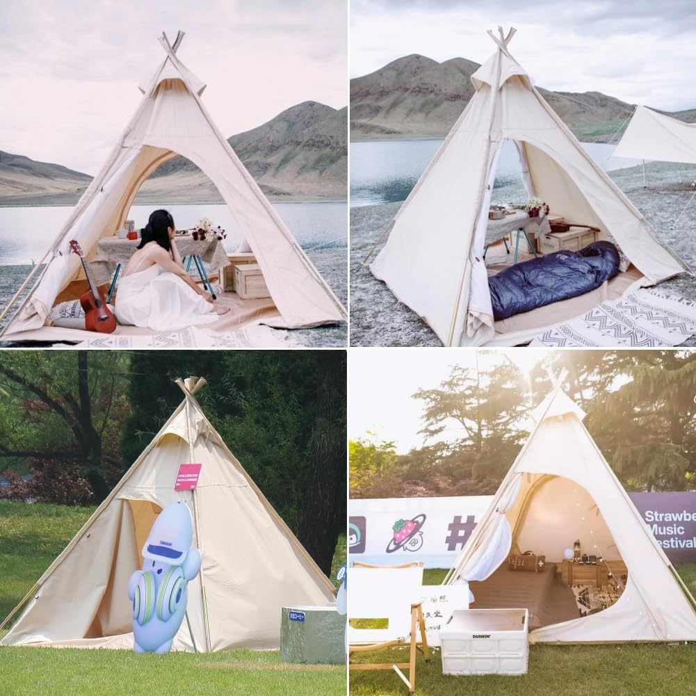 2 Person Outdoor Camping Tent - 2M Large Canvas Pyramid Teepee Tent for Adults - Perfect for Backpacking, Hiking & Glamping Adventures