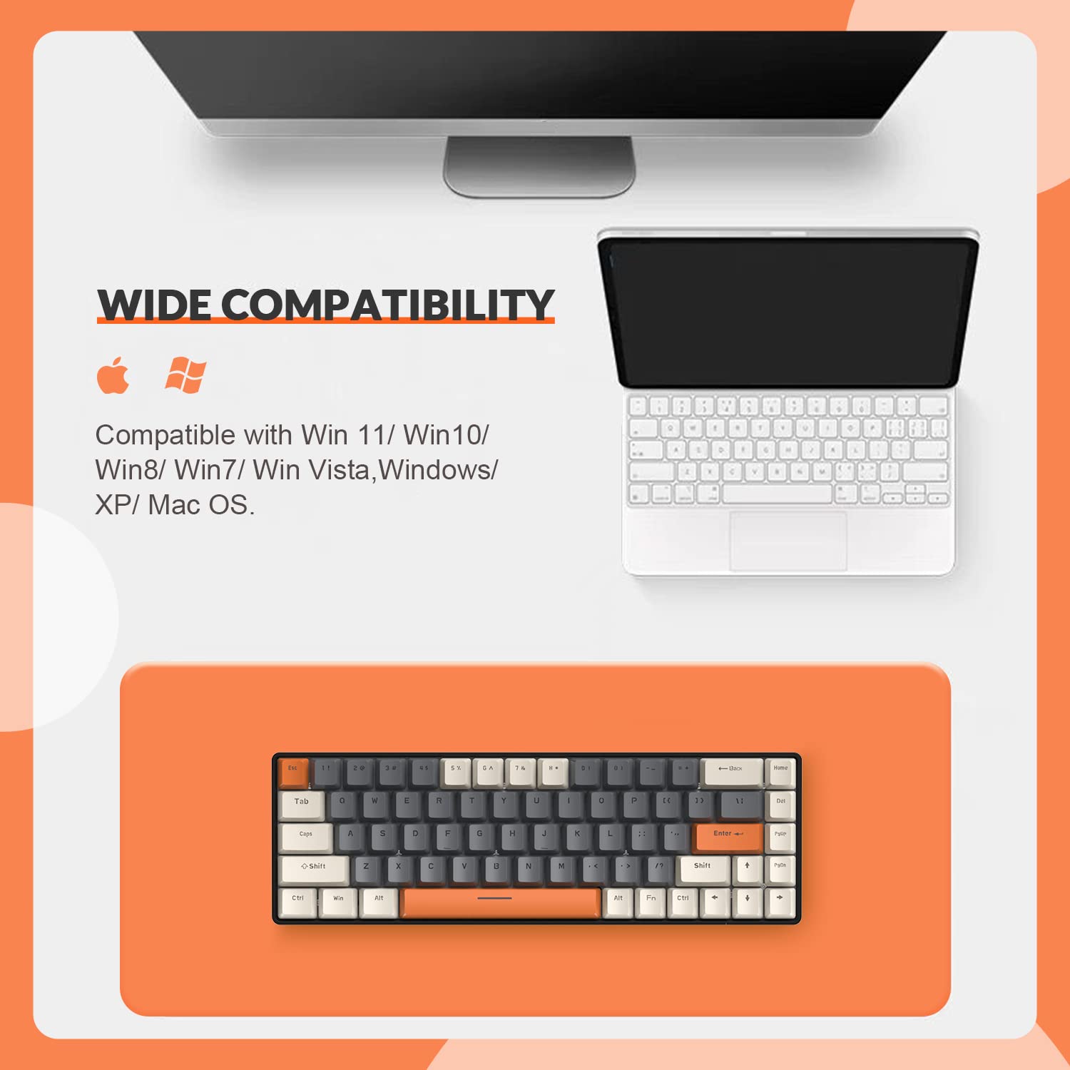 YINDIAO T8 60% Mechanical Gaming Keyboard, 68 Keys TKL Compact Layout, 18 RGB Backlit Modes, Light Clicky Brown Switches, Anti-Ghosting, USB-C Coiled Cable for PC, Mac, PS4 – Milkshake White | Perfect for Esports, Office Work & Home Gaming Setup