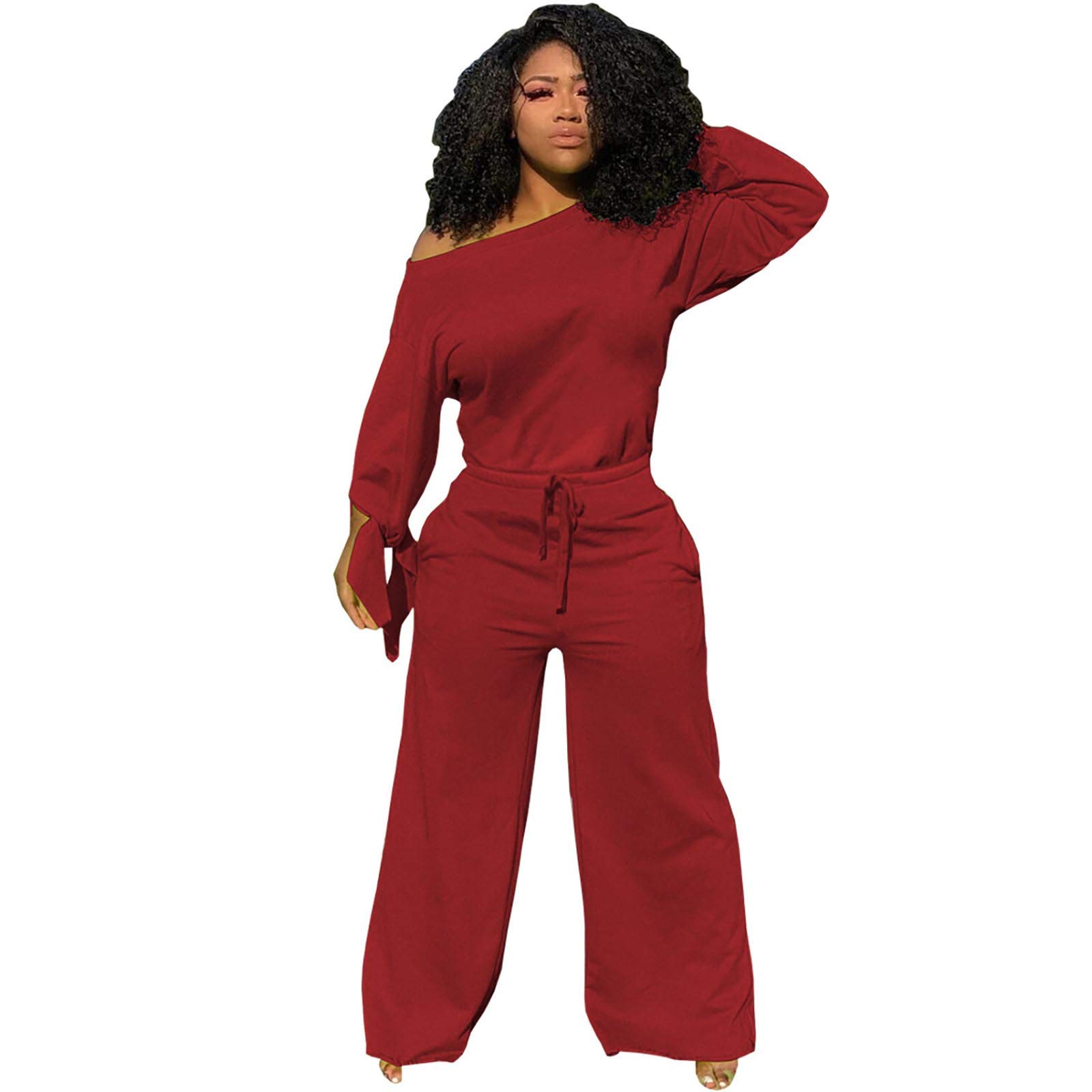 Celendi Women's Wide Fashion Waist Jumpsuit - Long Sleeve O-Neck Romper with Rope Detail | Casual Outfit for Date Night, Office Wear & Summer Fashion