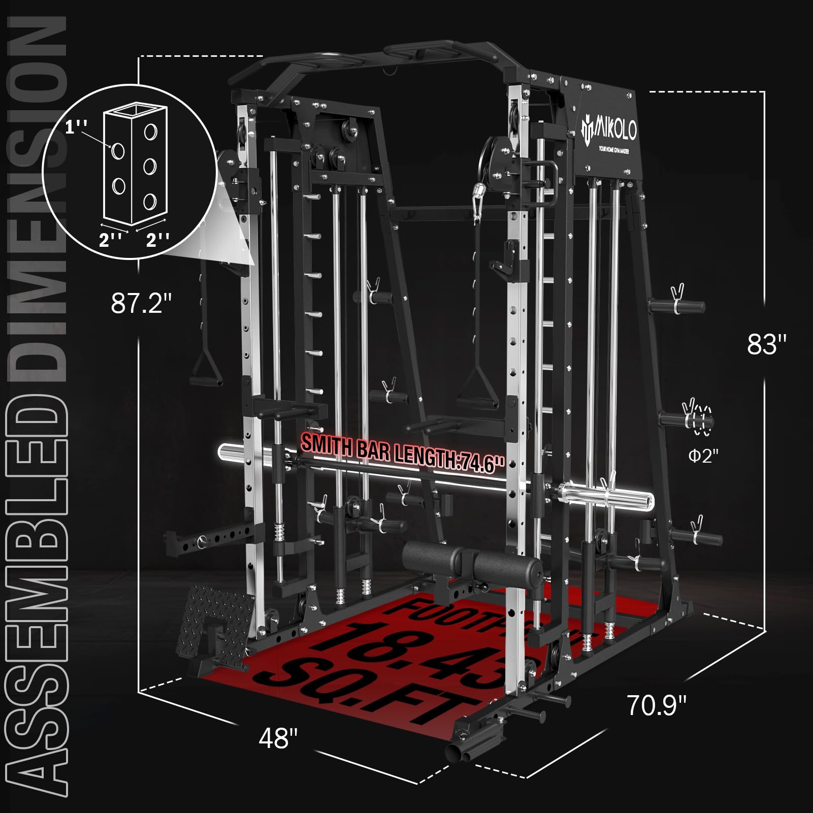 Mikolo Smith Machine - 2200lbs Capacity Squat Rack with LAT Pulldown & Cable Crossover System, Full-Body Gym Equipment with Leg Hold-Down Attachment for Home & Commercial Strength Training
