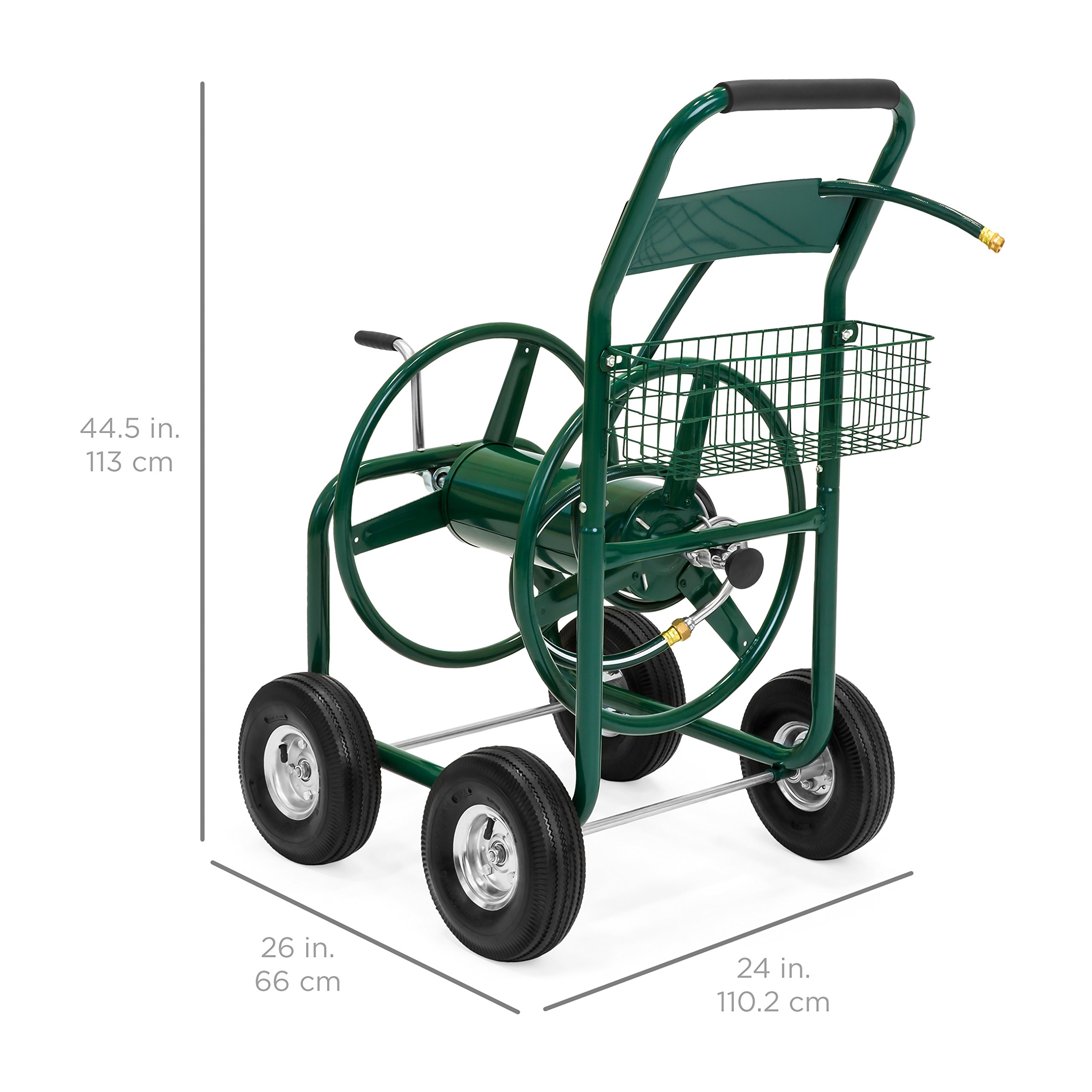 Best Choice Products 300ft Heavy Duty Garden Hose Reel Cart with Storage Basket - Green Outdoor Watering Solution for Lawn, Yard & Gardening