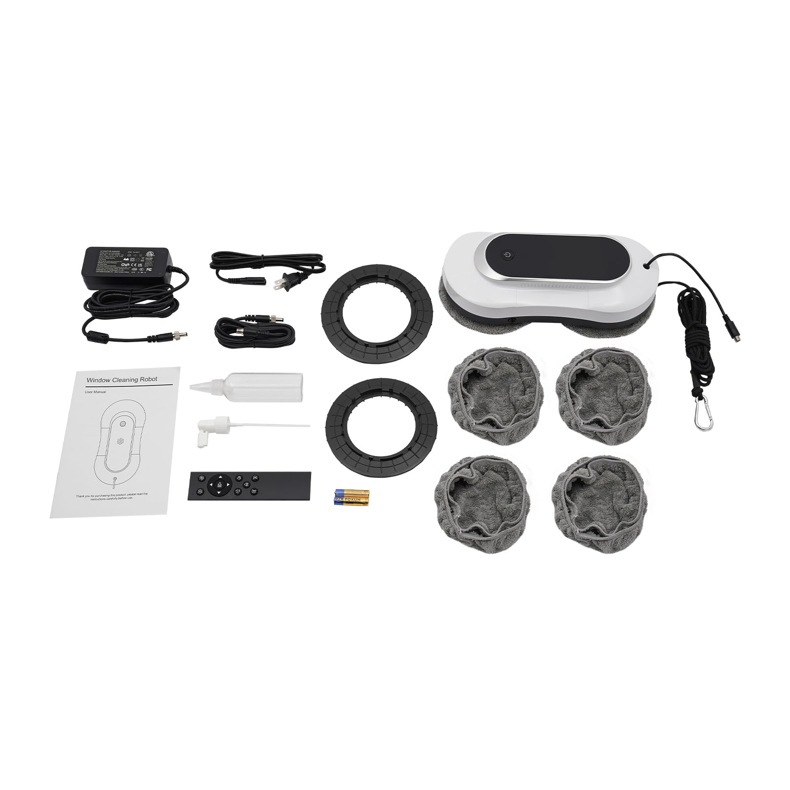 Smart Window Cleaning Robot with 4-Way Dual Spray Nozzles, 10 Microfiber Rags & 3200Pa Strong Suction - Auto Navigation, Remote Control for Glass, Mirrors & Smooth Surfaces - Perfect for High-Rise Windows, Skylights & Hard-to-Reach Areas (White)