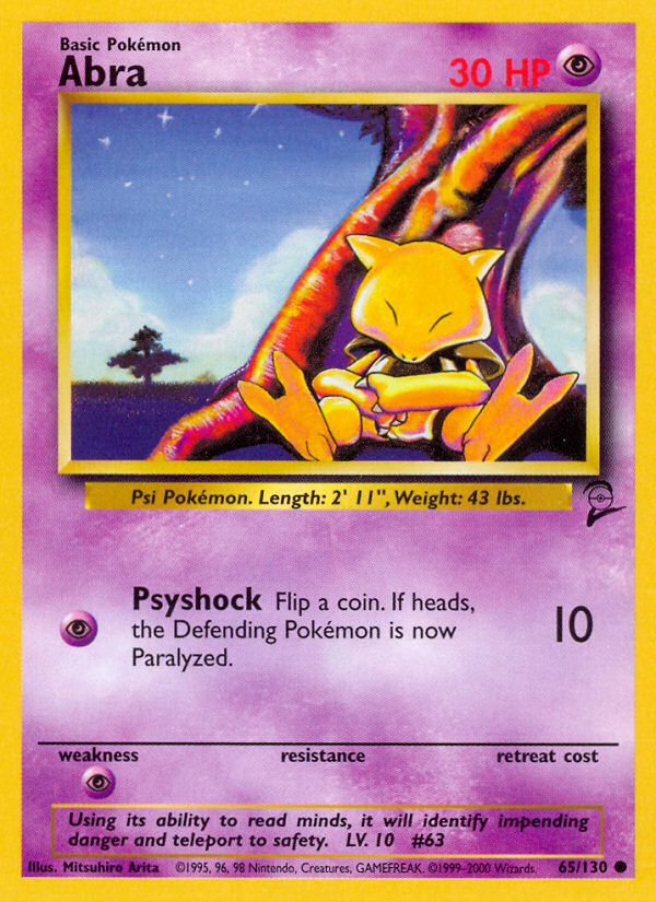 Abra (65/130) Pokemon Card - Base Set 2 - Rare Collectible Trading Card for Battles & Gaming
