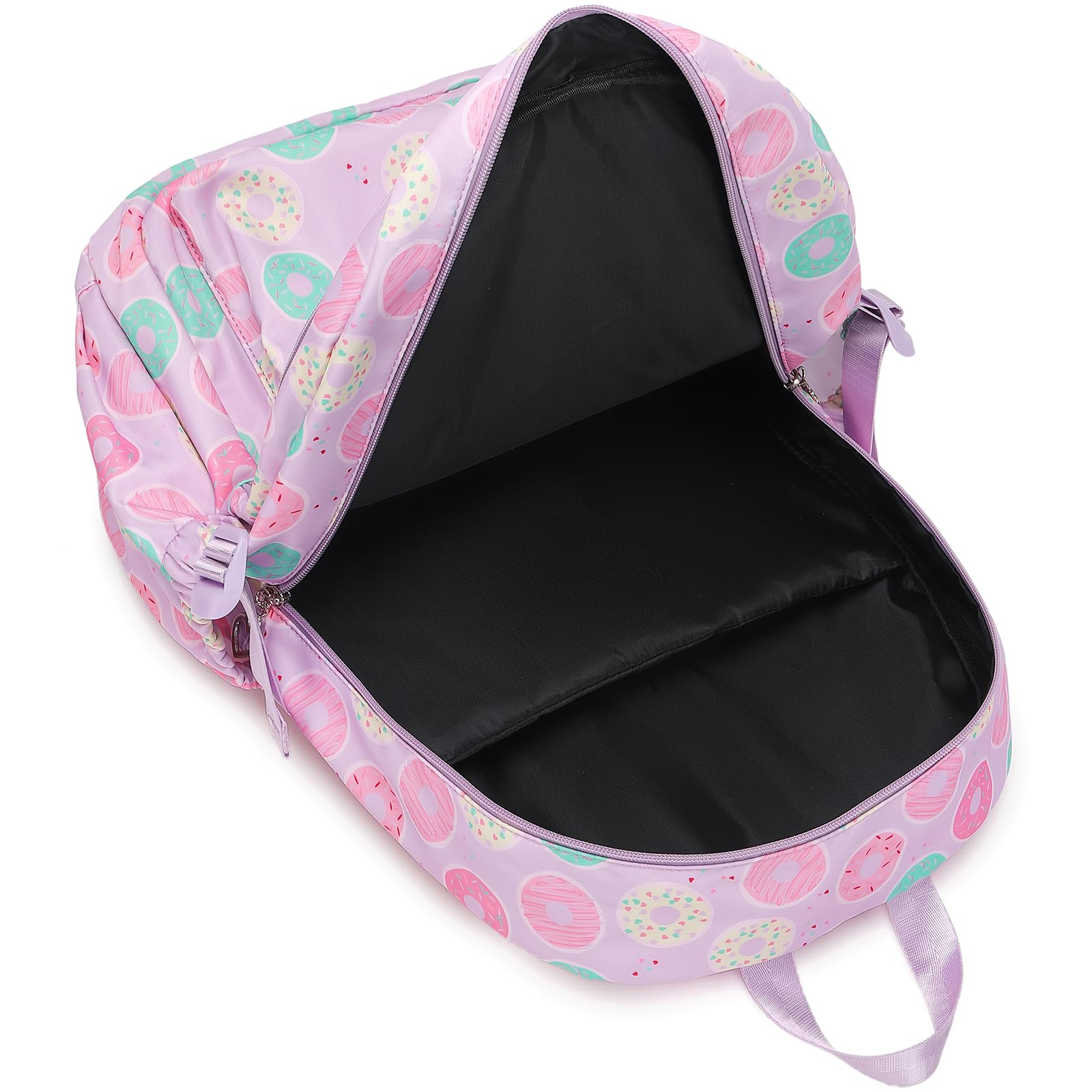 Sugaroom Girls Backpack with Lunch Box - Cute Donut Purple School Bag for Elementary & Teen Girls - Perfect for School, Travel & Daily Use