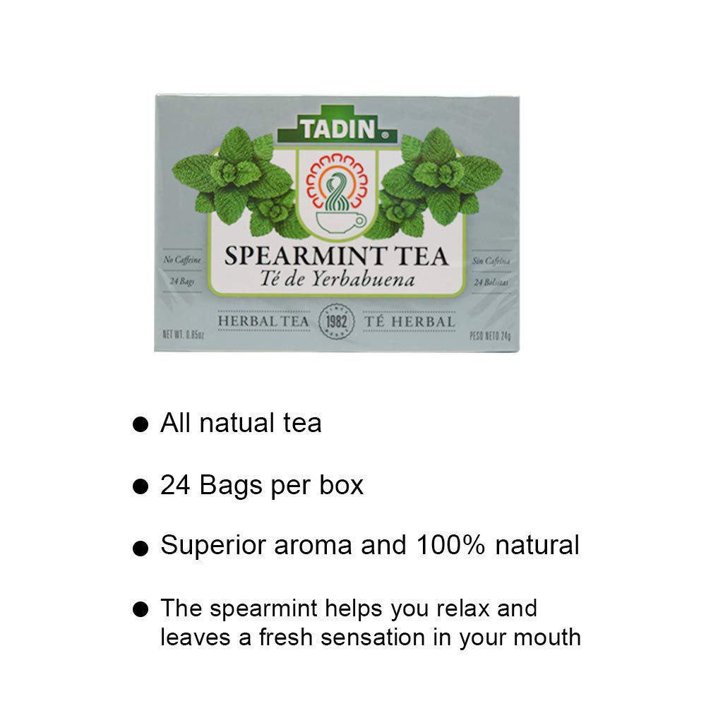 Tadin Organic Spearmint Tea - 24 Herbal Tea Bags for Relaxation & Digestion | Yerbabuena Mint Tea for Stress Relief & After Meals