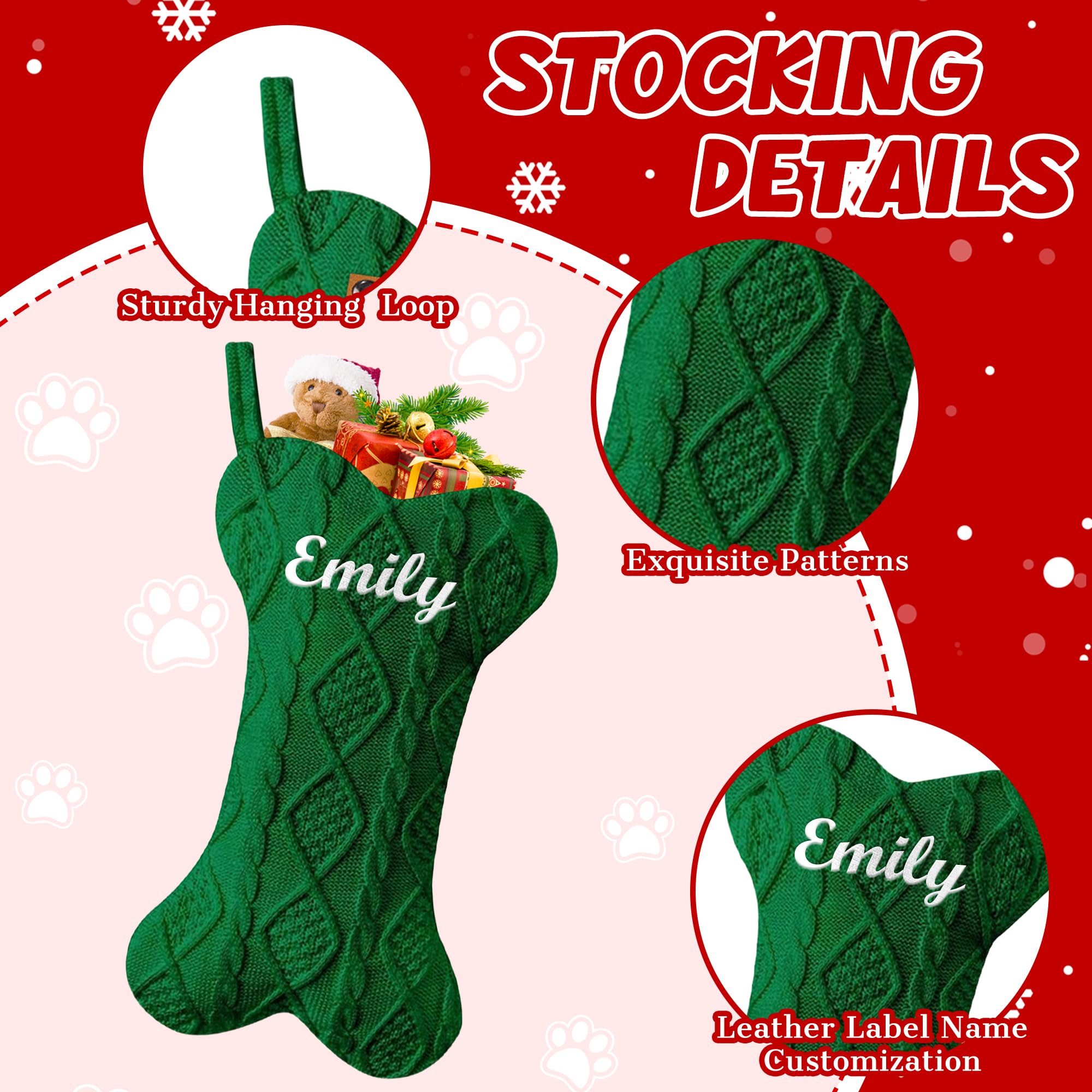 Personalized Large Knitted Christmas Stocking for Dogs & Cats - Custom Embroidered Pet Name Xmas Stocking, Bone-Shaped Holiday Fireplace Decoration for Pets (1 Piece) | Perfect for Pet Lovers' Christmas Gifts & Cozy Family Holiday Decor
