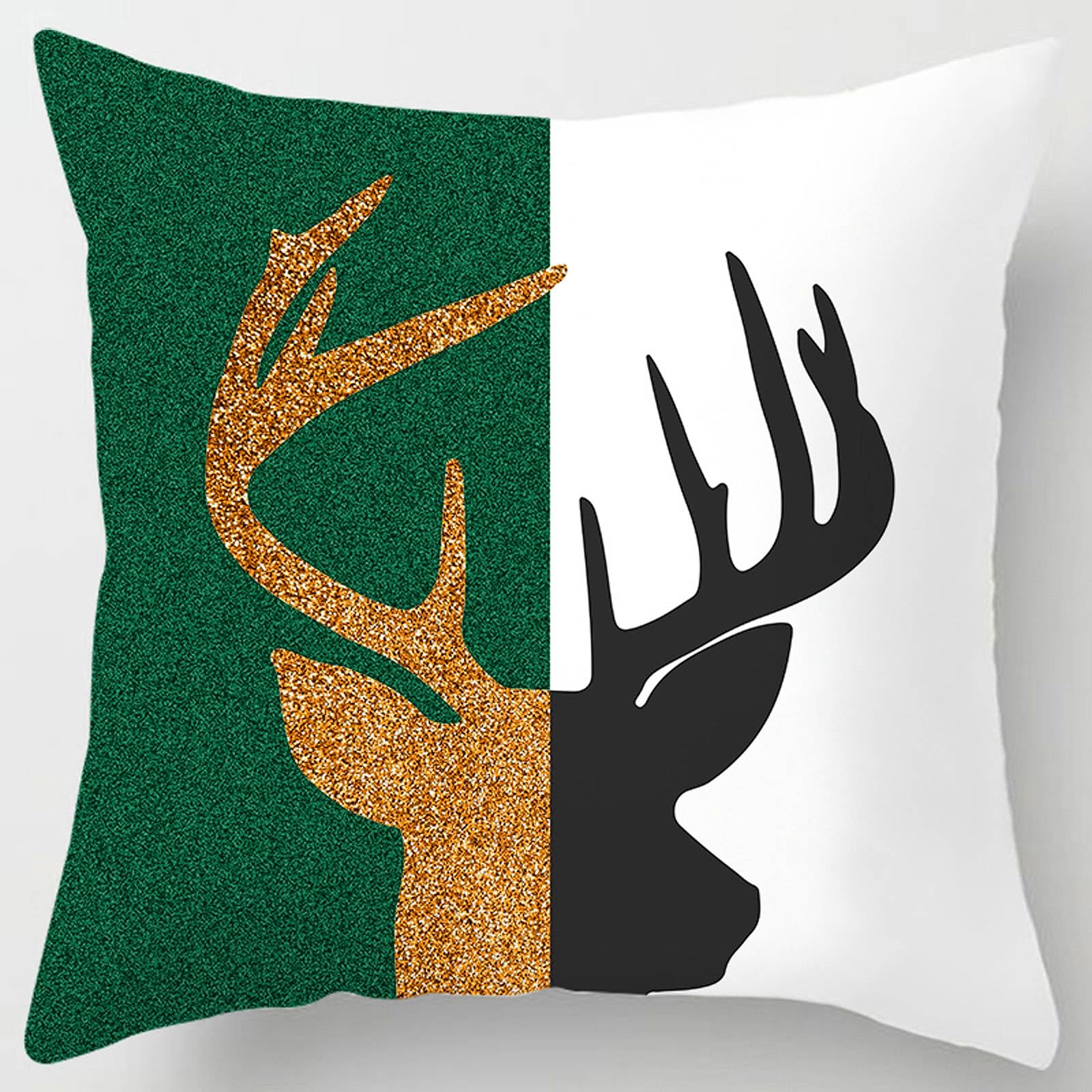 Waterproof Outdoor Pillow Covers Set of 4 - 18x18 Inch Deer & Gold Foil Leaf Design Cotton Linen Cushion Covers - Perfect for Patio Furniture, Garden Decor, Christmas & New Year Home Decoration