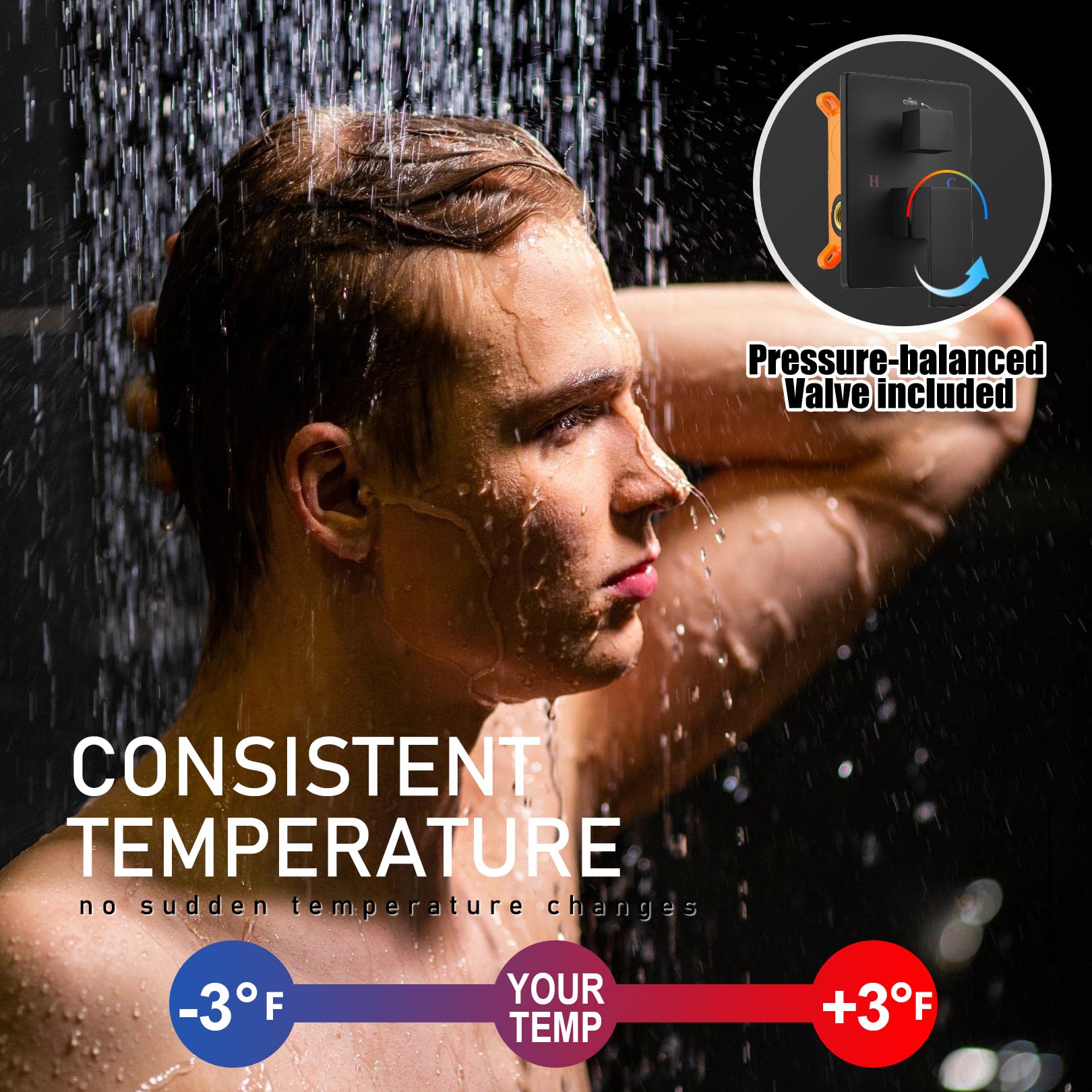 Premium Matte Black Shower System - 12