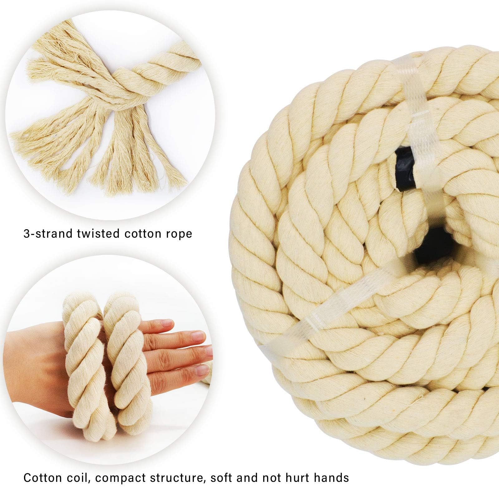 Premium 1-Inch x 100-Feet 100% Natural Cotton Rope - Extra Thick Twisted Heavy Duty Rope for DIY Crafts, Tug of War Games, Hammock Making & Home Decor - Perfect for Outdoor Activities, Camping & Macrame Projects