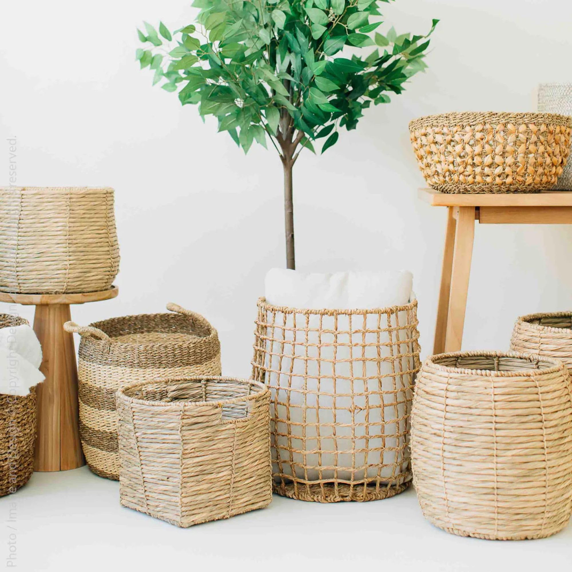 Natural Woven Storage Baskets Set of 3 - Camden Style Nesting Organizer Bins for Home Decor | Perfect for Living Room, Bedroom & Bathroom Organization
