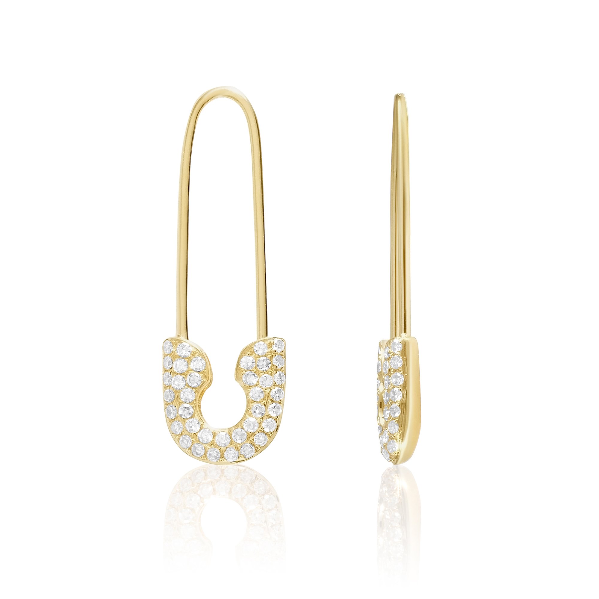14KT Gold Diamond Safety Pin Threader Earrings for Women – Hypoallergenic Fashion Jewelry – Perfect for Parties, Weddings & Everyday Wear (Pairs & Singles Available)