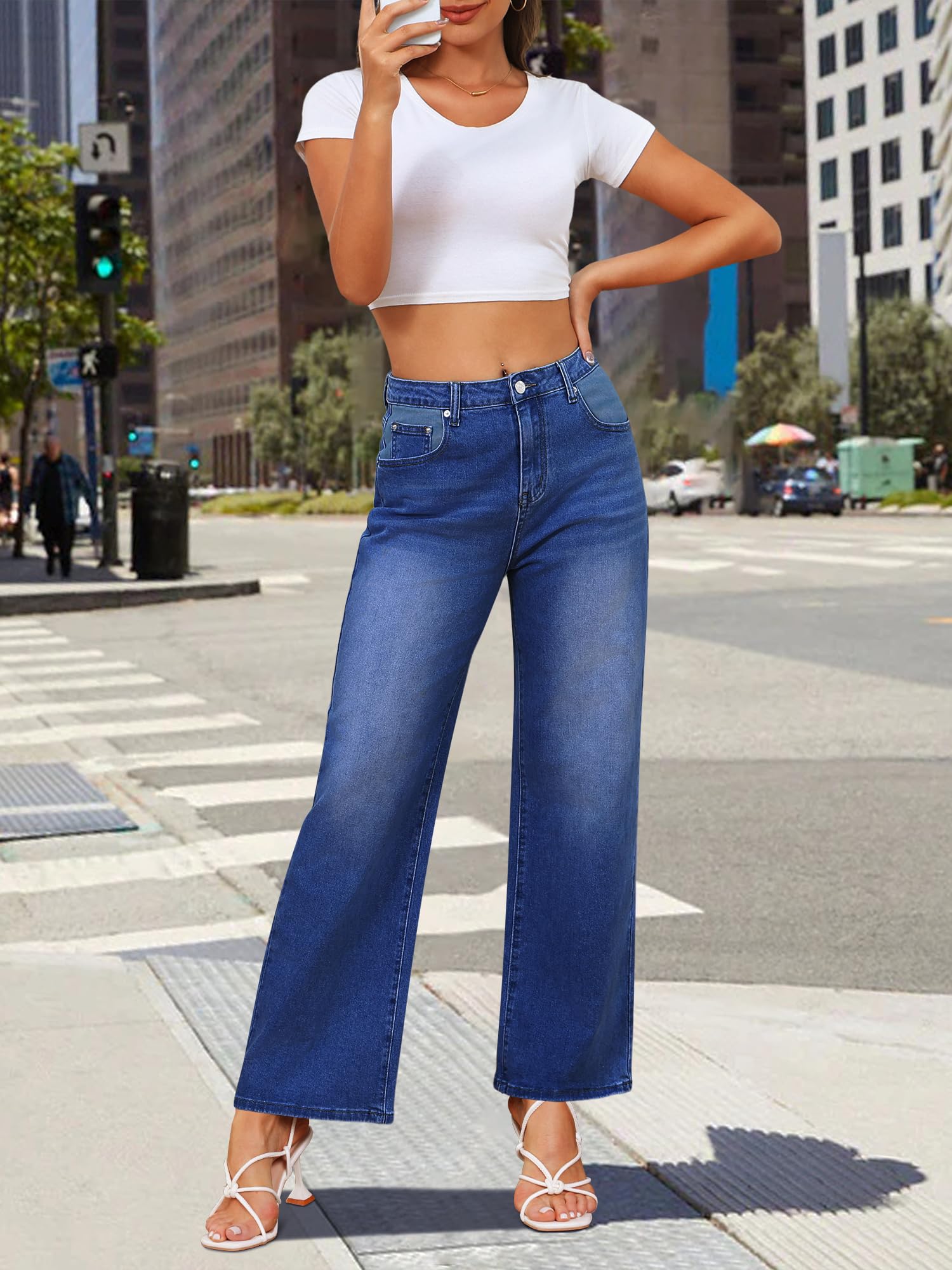 Genleck Women's Wide Leg Baggy Jeans - High Waisted Stretch Loose Denim Pants for Casual Outfits & Streetwear Fashion | Trendy Comfortable Jeans for Everyday Wear