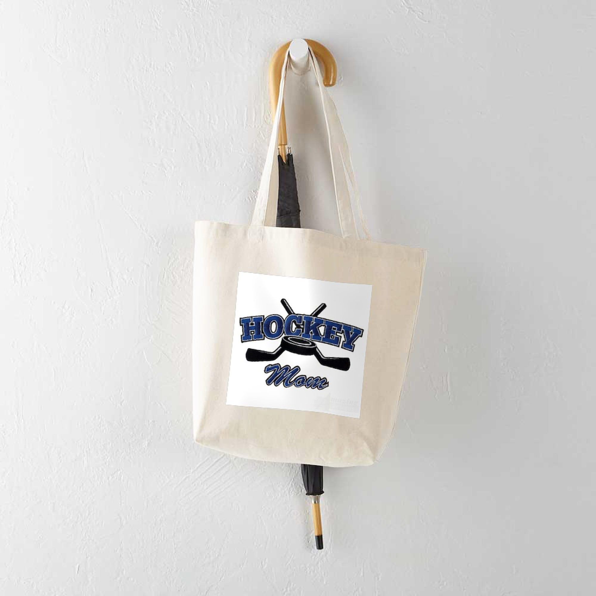 Hockey Mom Tote Bag - Natural Canvas Reusable Shopping Bag for Sports Moms - Perfect for Hockey Games, Groceries & Everyday Use