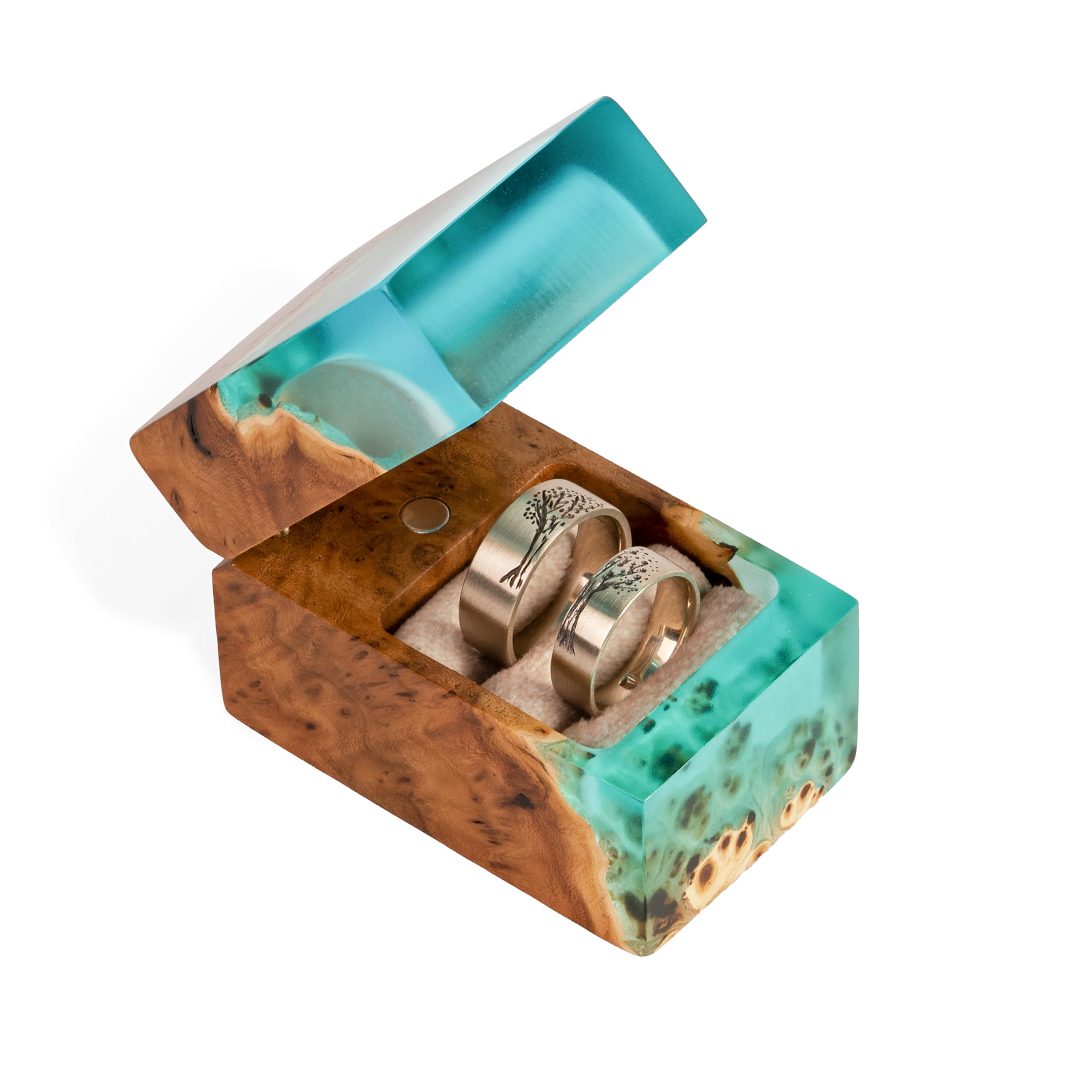 Exquisite Handcrafted Wooden Ring Box - Unique Engagement Ring Bearer Box for Wedding Proposals - Double Ring Holder for Women & Men (Aqua Blue) - Perfect for Engagement Gifts, Wedding Ceremonies & Romantic Surprises