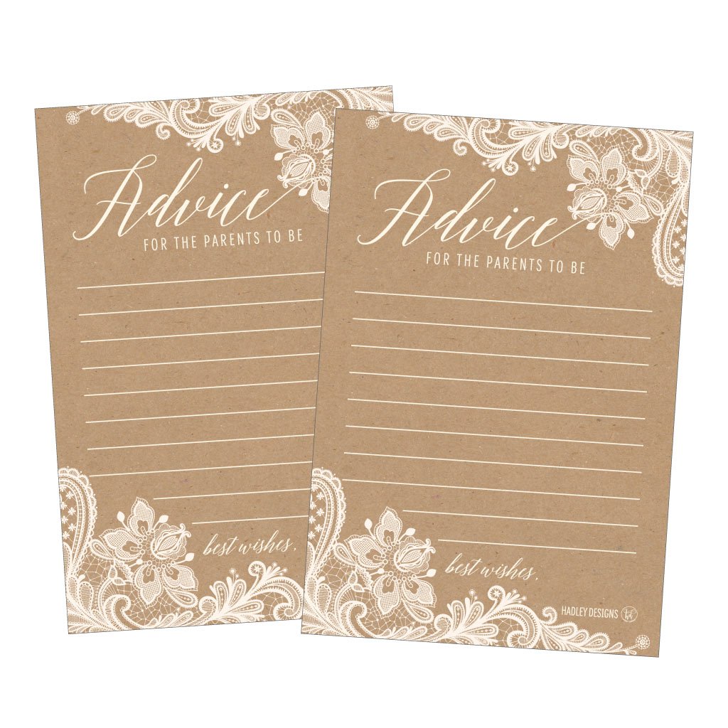 Hadley Designs - Rustic New Mommy & Parent Advice Cards, Gender Reveal Keepsake Alternative Guestbook - 25 Cards Set for Baby Showers, Parenting Gifts & Memory Books