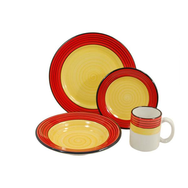 Vibrant 4-Piece Dinnerware Set in Red & Yellow Carousel Pattern - Perfect for Family Dinners, Parties & Holiday Entertaining