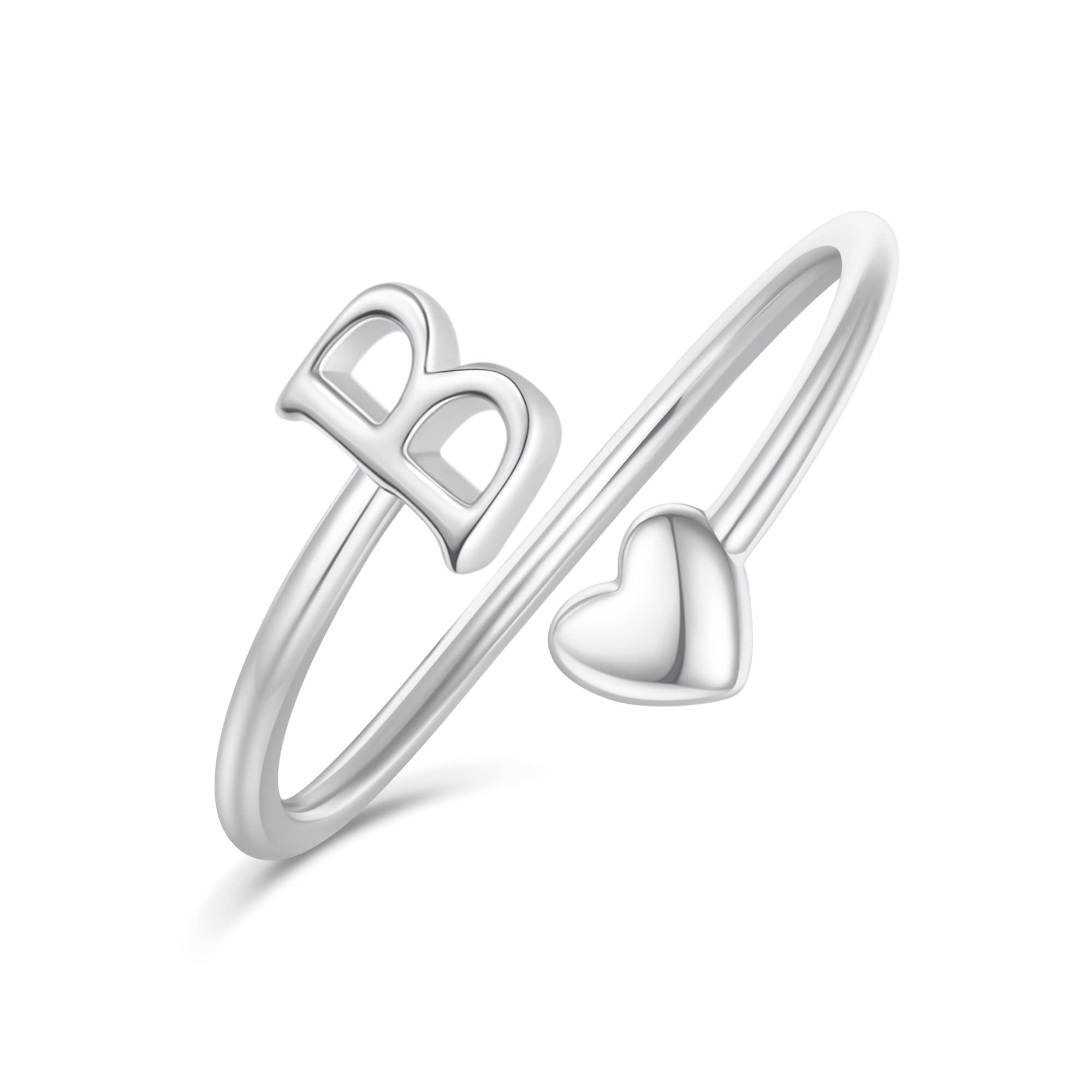 Heart Initial Rings for Women & Teen Girls - Adjustable Stackable Letter Rings - Cute Heart Jewelry for Everyday Wear, Gifts & Special Occasions