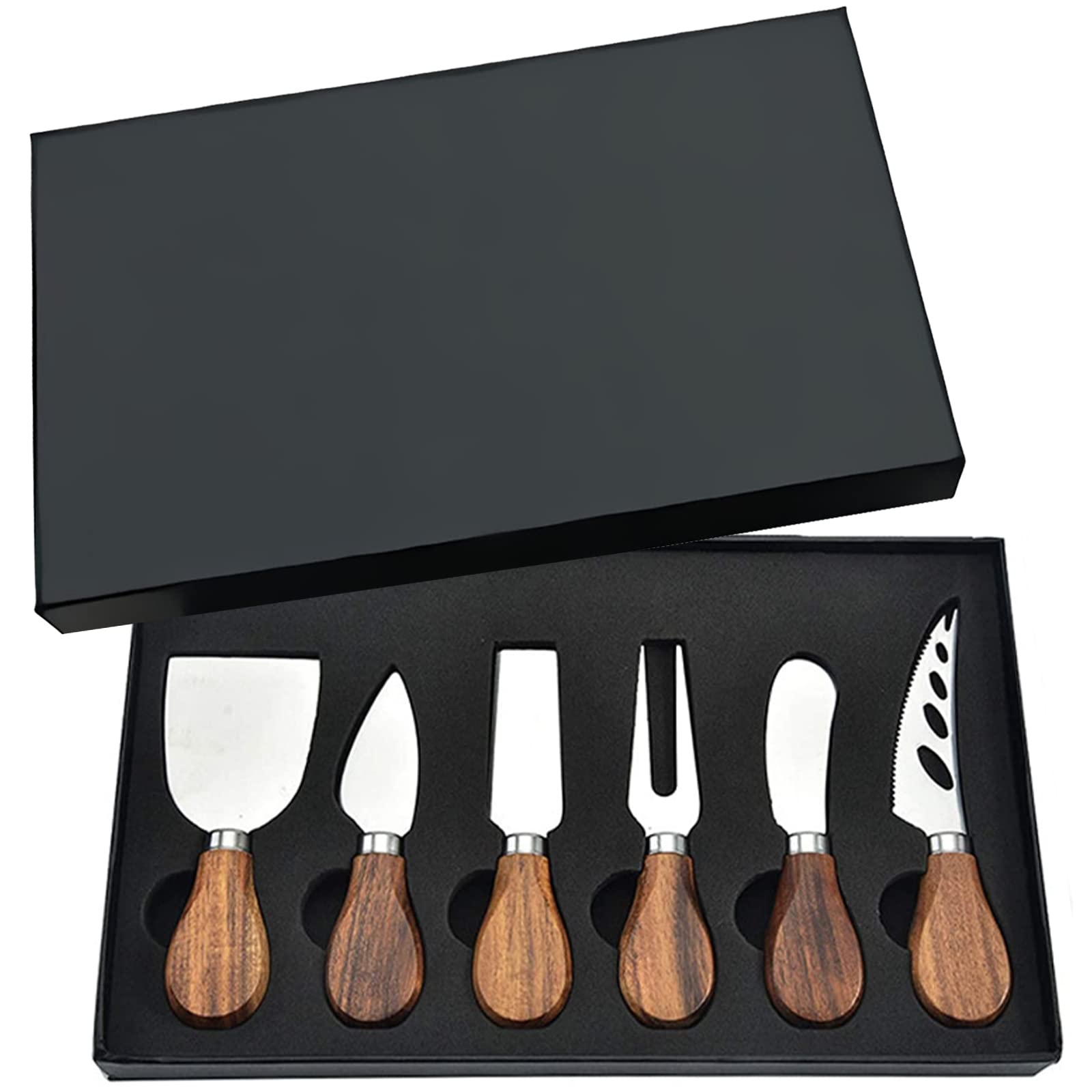 Premium 6-Piece Stainless Steel Cheese Knife Set with Slicer, Cutter & Fork - Perfect for Charcuterie Boards, Wine Pairings & Gourmet Cheese Tasting | Elegant Cutlery Gift Set for Cheese Lovers & Entertaining