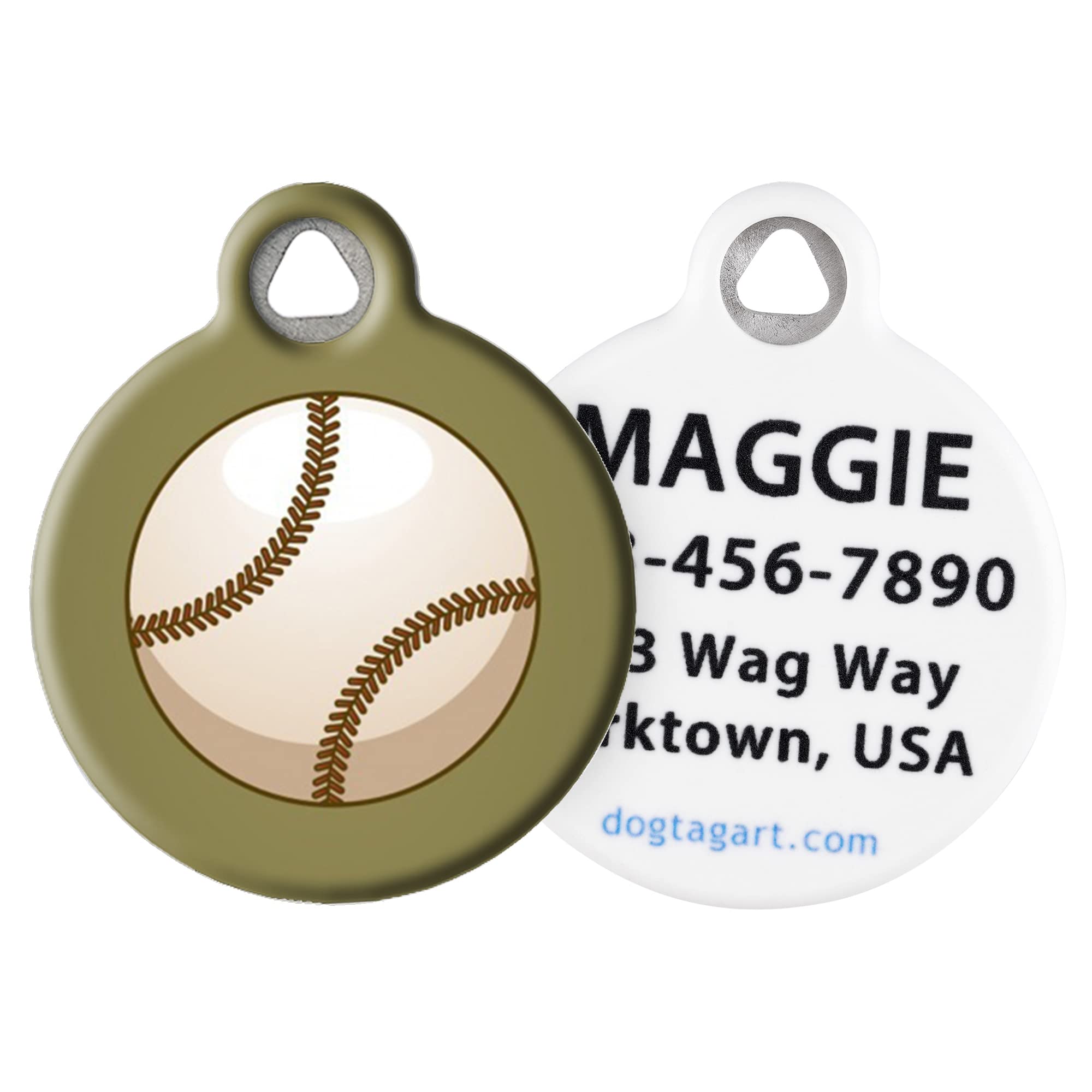 Personalized Silent Pet ID Tag for Dogs & Cats - Custom Baseball Dog Tag Art, .875