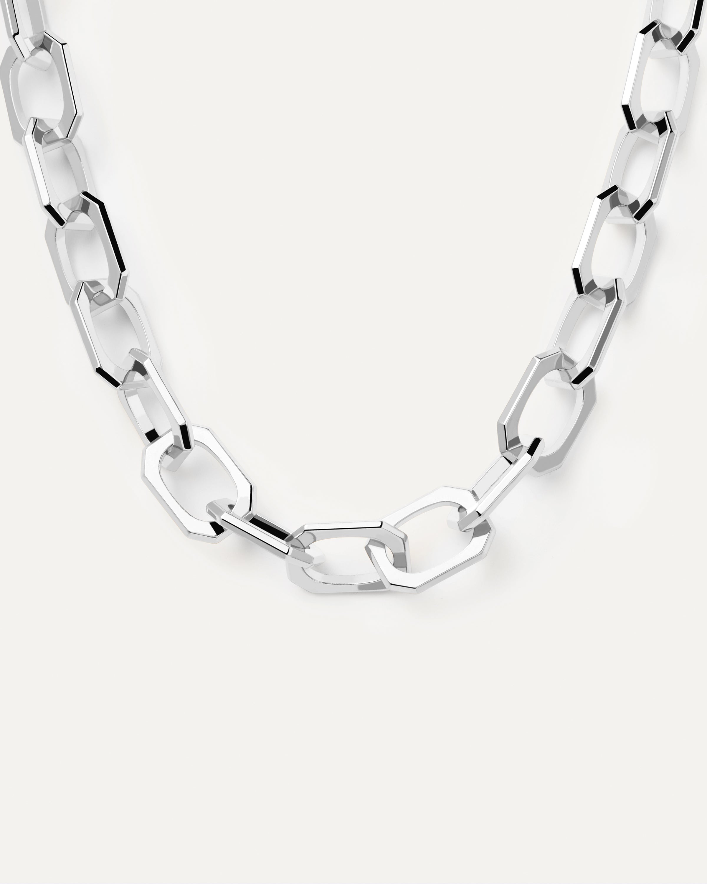 Elegant Large Signature Chain Silver Necklace for Women - Sterling Silver Chunky Link Statement Jewelry - Perfect for Parties, Weddings & Everyday Wear