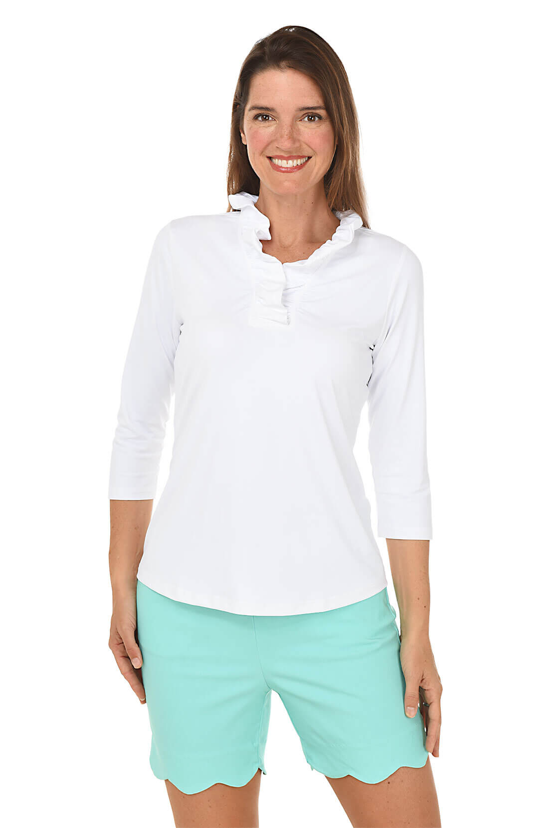 Women's Solid Ruffle Neck UPF 50+ Sun Protection Blouse - Perfect for Beach Vacations, Summer Outings & Outdoor Activities