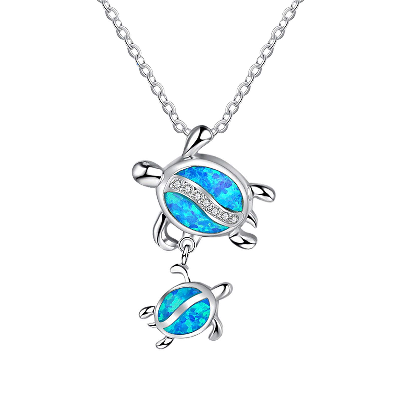 Elastic Novel Sea Charm Opal Turtle Necklace & Pendant Set - Multicolor One Size - Perfect for Beach Parties, Summer Outfits, and Boho Style Accessories