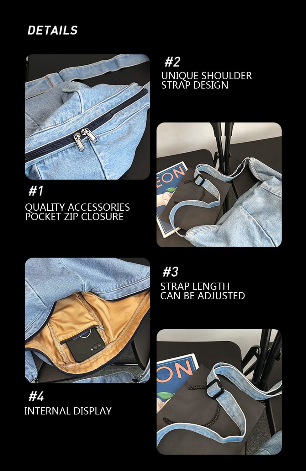 Stylish Single Color Denim Canvas Crossbody Shoulder Bag for Women - Perfect for Work, Travel & Everyday Use