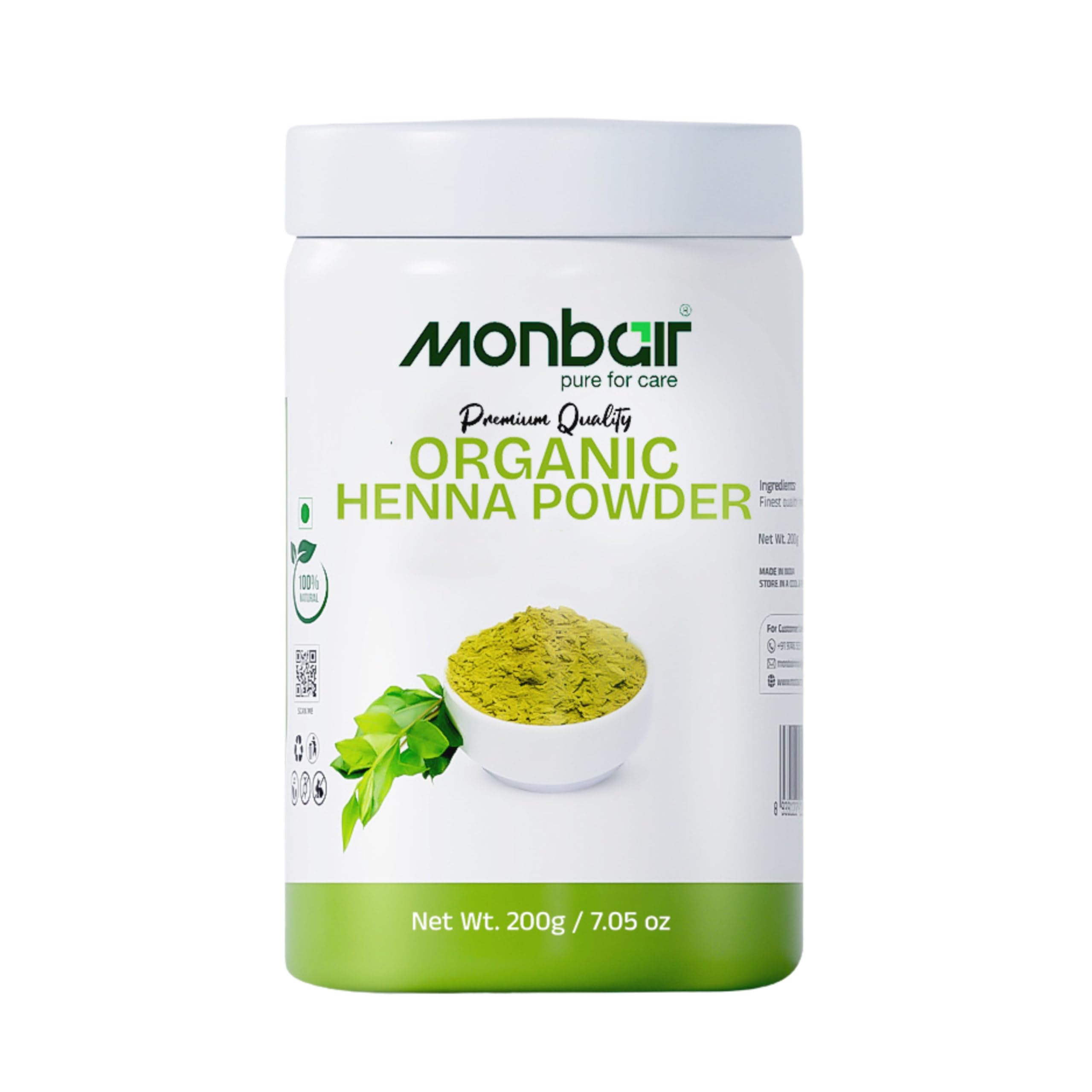 MONBAIR 100% Natural Organic Henna Powder for Hair - 200g | Chemical-Free Hair Care for Men & Women | Promotes Hair Growth & Color | Perfect for DIY Hair Treatment & Natural Dyeing at Home