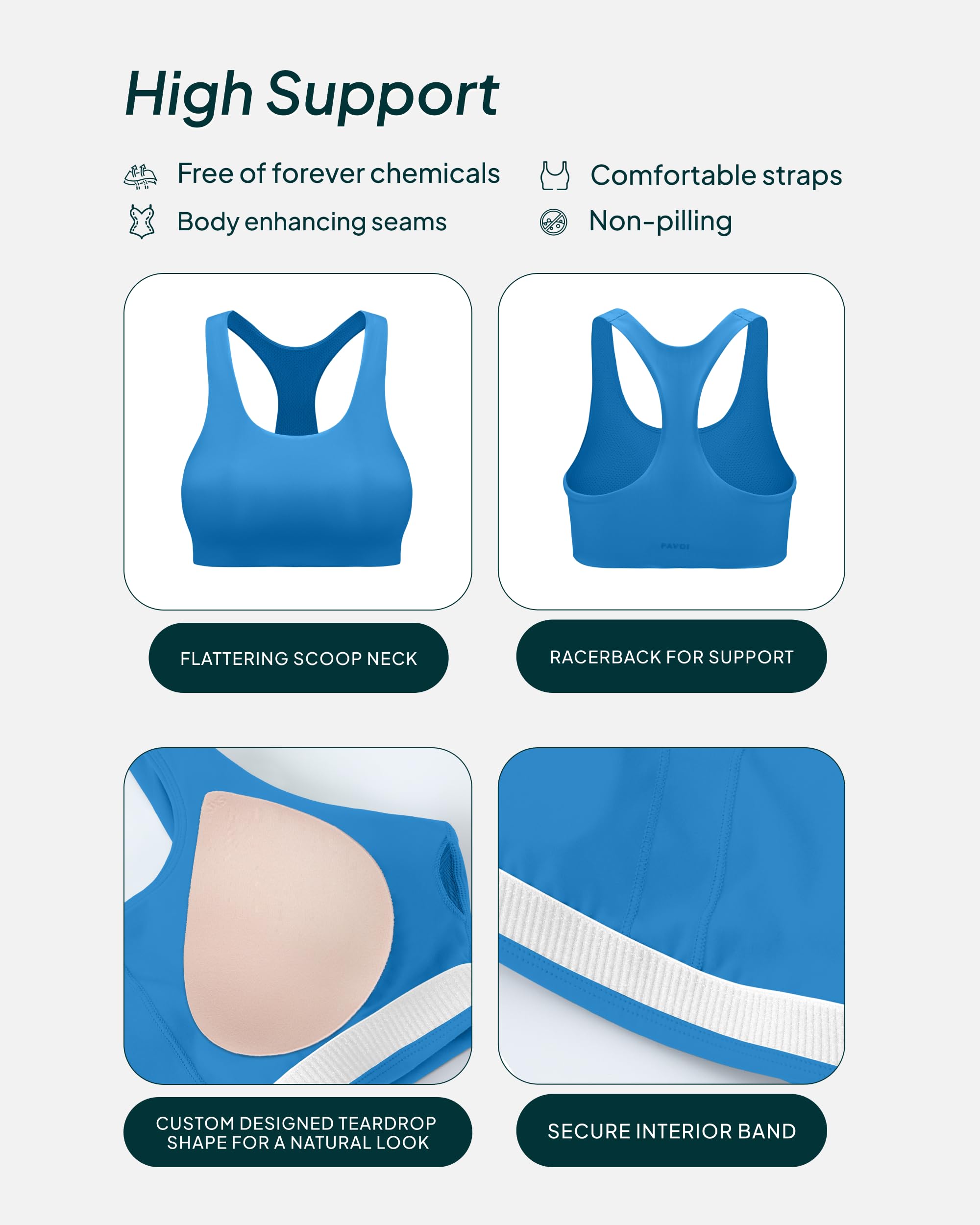 High Support Racerback Sports Bras for Women - Scoop Neck Gym Workout Bra with Removable Pads - HiPerform Activewear for Running, Yoga & High-Intensity Training