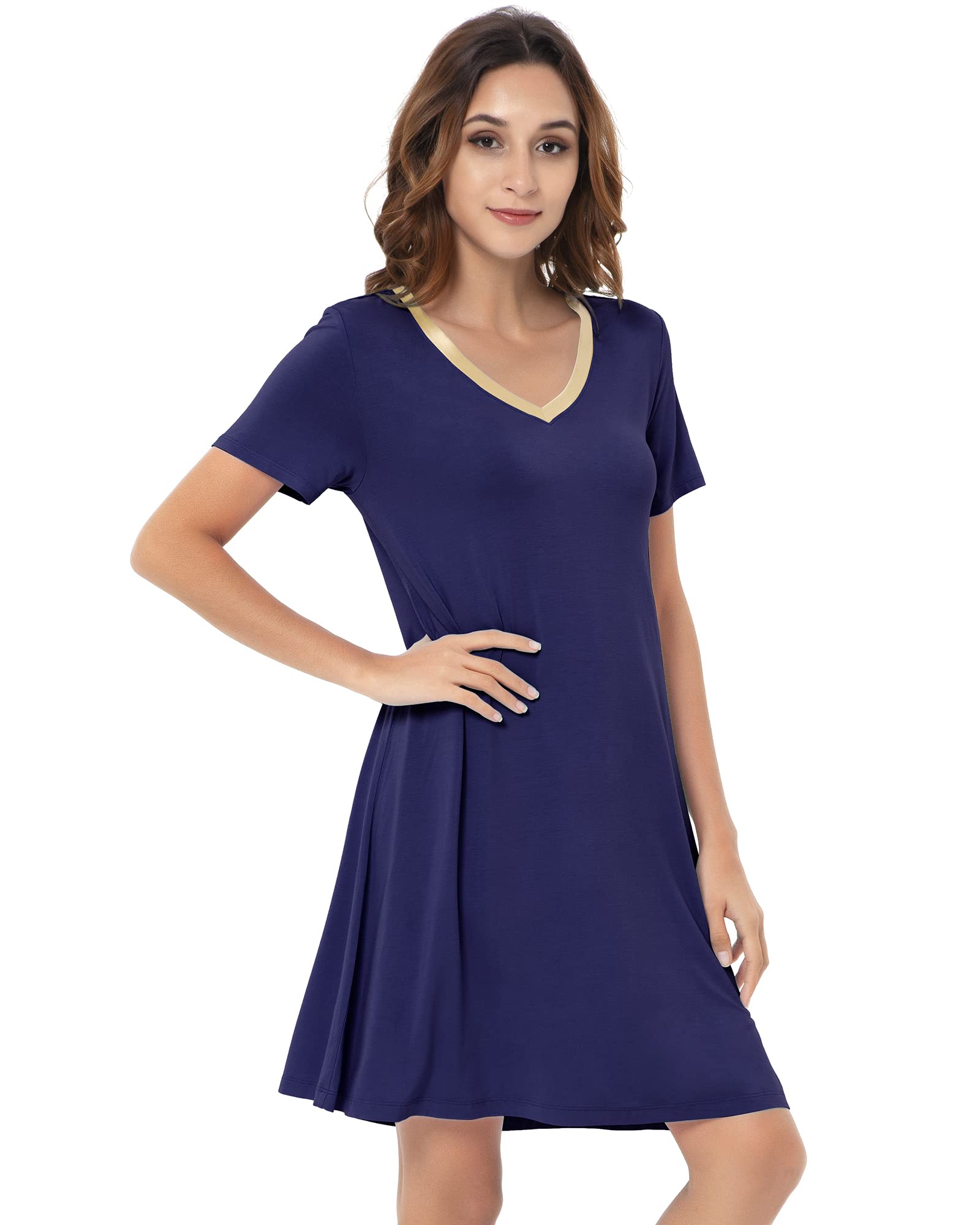 NACHILA Soft Bamboo Nightgowns for Women - Lightweight Short Sleeve Sleep Shirt & Lounge Dress - Plus Size S-4X - Perfect for Sleeping, Relaxing at Home, and Summer Comfort
