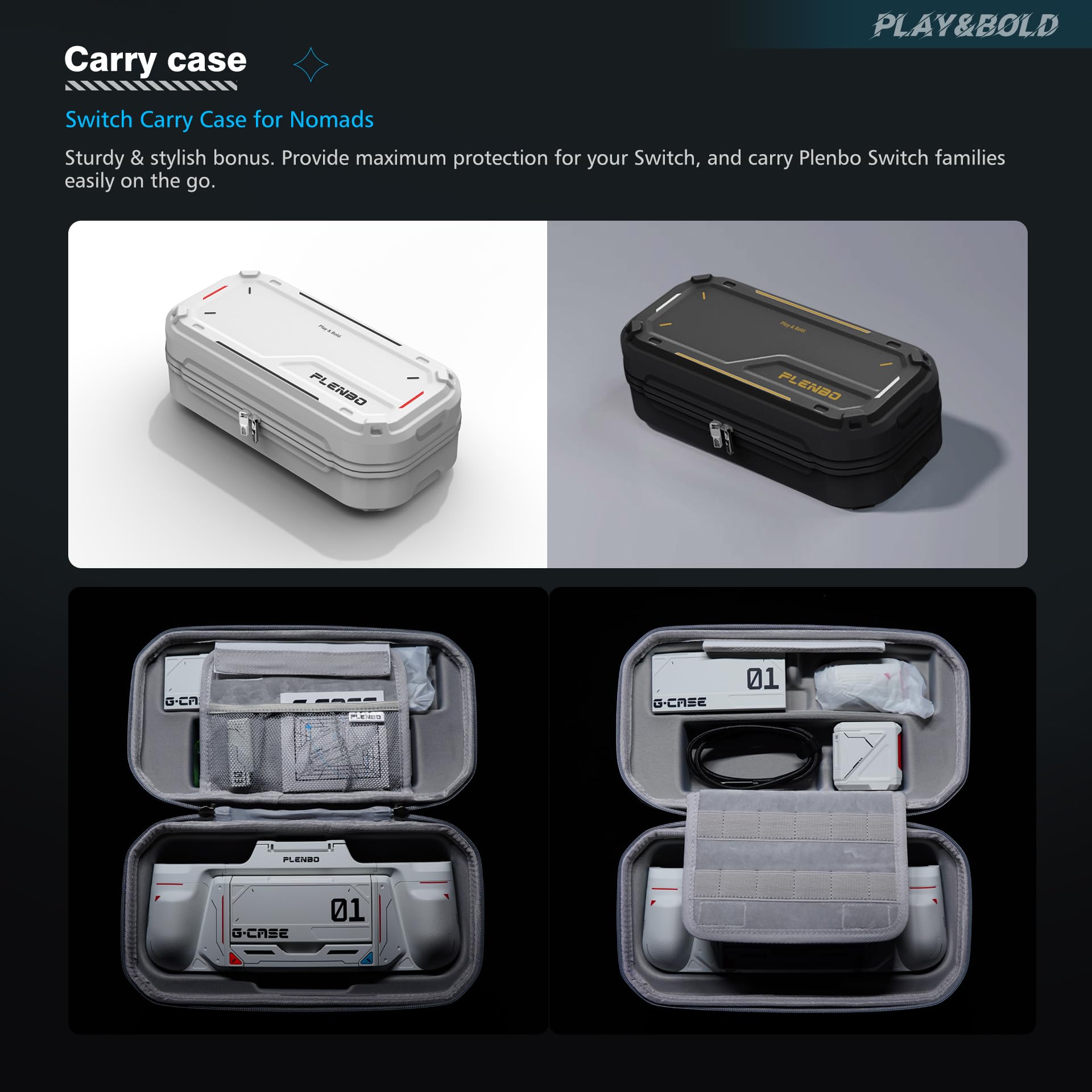 Plenbo G-case Family Kit (Upgraded) for Nintendo Switch OLED - Protective Grip Case, Dock Charger, BT 5.0 Controller Adapter, USB-C Cable & Carry Bag - Perfect for Gaming at Home, Travel & Multiplayer Parties - Black