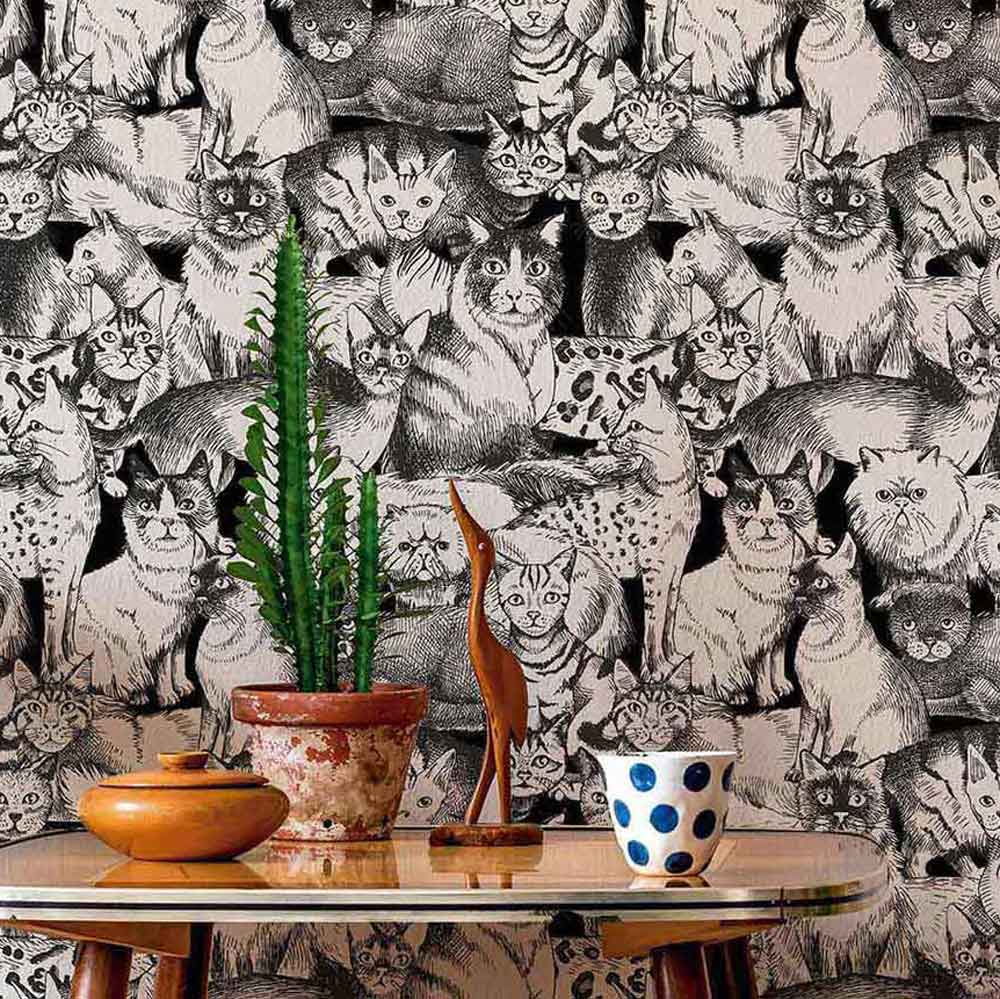 Grey Cat Peel and Stick Removable Wallpaper - Self-Adhesive Decorative Wall Covering for Bedroom, Nursery, or Office - Easy to Apply & Remove - Pattern #5596