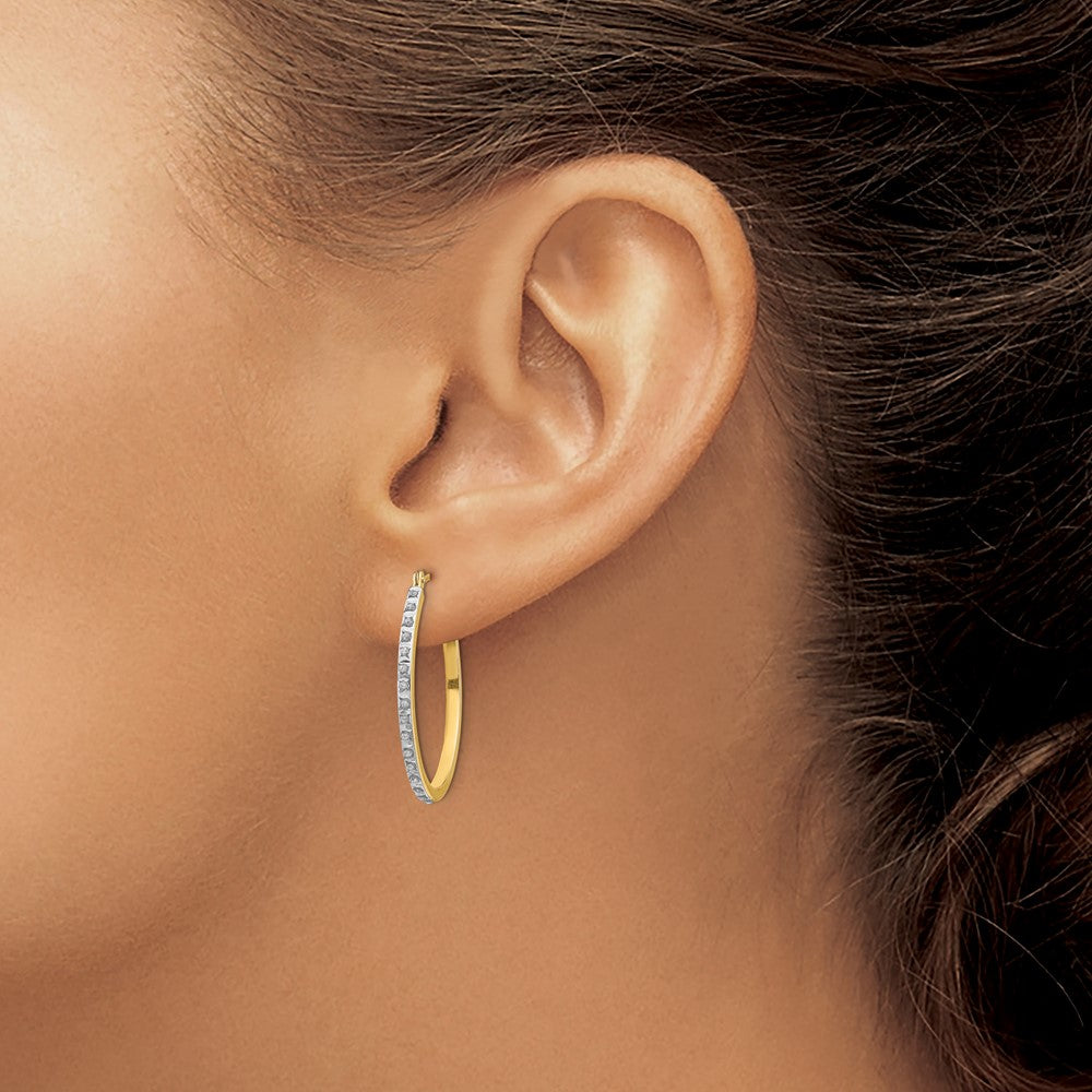 Gold Diamond Oval Hinged Hoop Earrings DF124 - Elegant Dangle Earrings for Women, Perfect for Parties, Weddings & Special Occasions