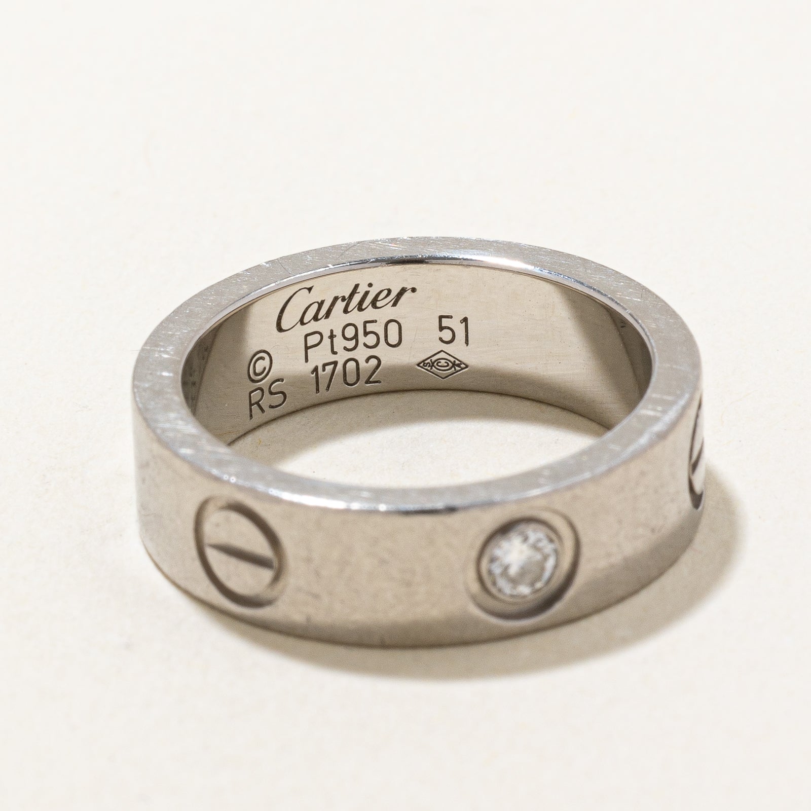 Cartier Love Ring in Platinum with 0.02 ct Diamond - Size 5.75 | Luxury Wedding Band, Anniversary Gift for Her, Romantic Jewelry for Special Occasions