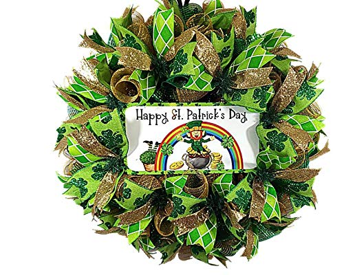 St. Patrick's Day Wreath - Green Shamrock Decor for Front Door, Home & Office - Perfect for St. Patrick's Day Party Decorations & Irish Themed Celebrations