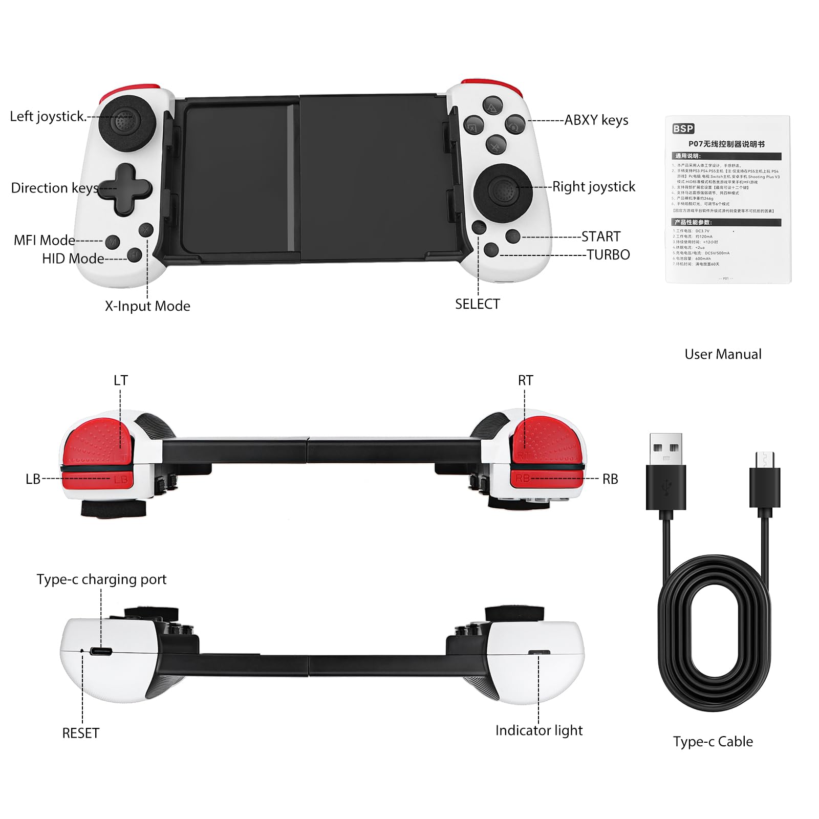 Wireless Bluetooth Game Controller for iOS Android - Xbox/PS/Switch/PC/Steam - Portable Gaming for Phones & Tablets
