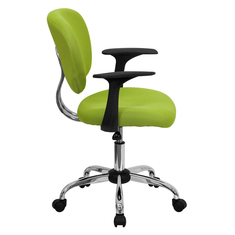 FLASH Beverly Mid Back Black Mesh Office Chair with Padded Seat, Swivel & Adjustable Height, Chrome Base & Arms - Ergonomic Desk Chair for Home & Office Workspace