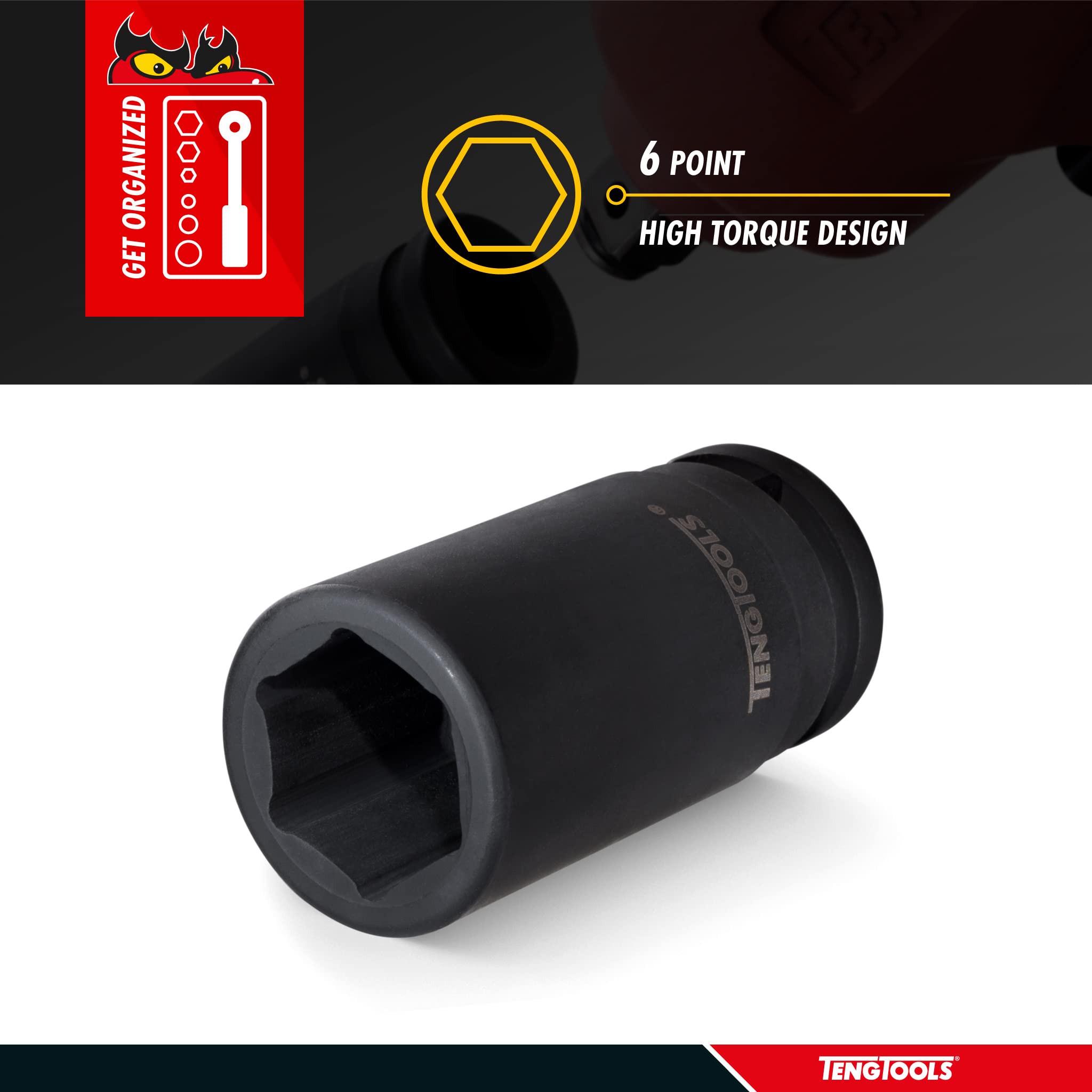 Teng Tools 30MM 1 Inch Drive 6-Point Metric Deep Chrome Molybdenum Impact Socket - Professional Mechanic Hand Tool for Automotive Repair & Heavy-Duty Applications (Model 910630R)